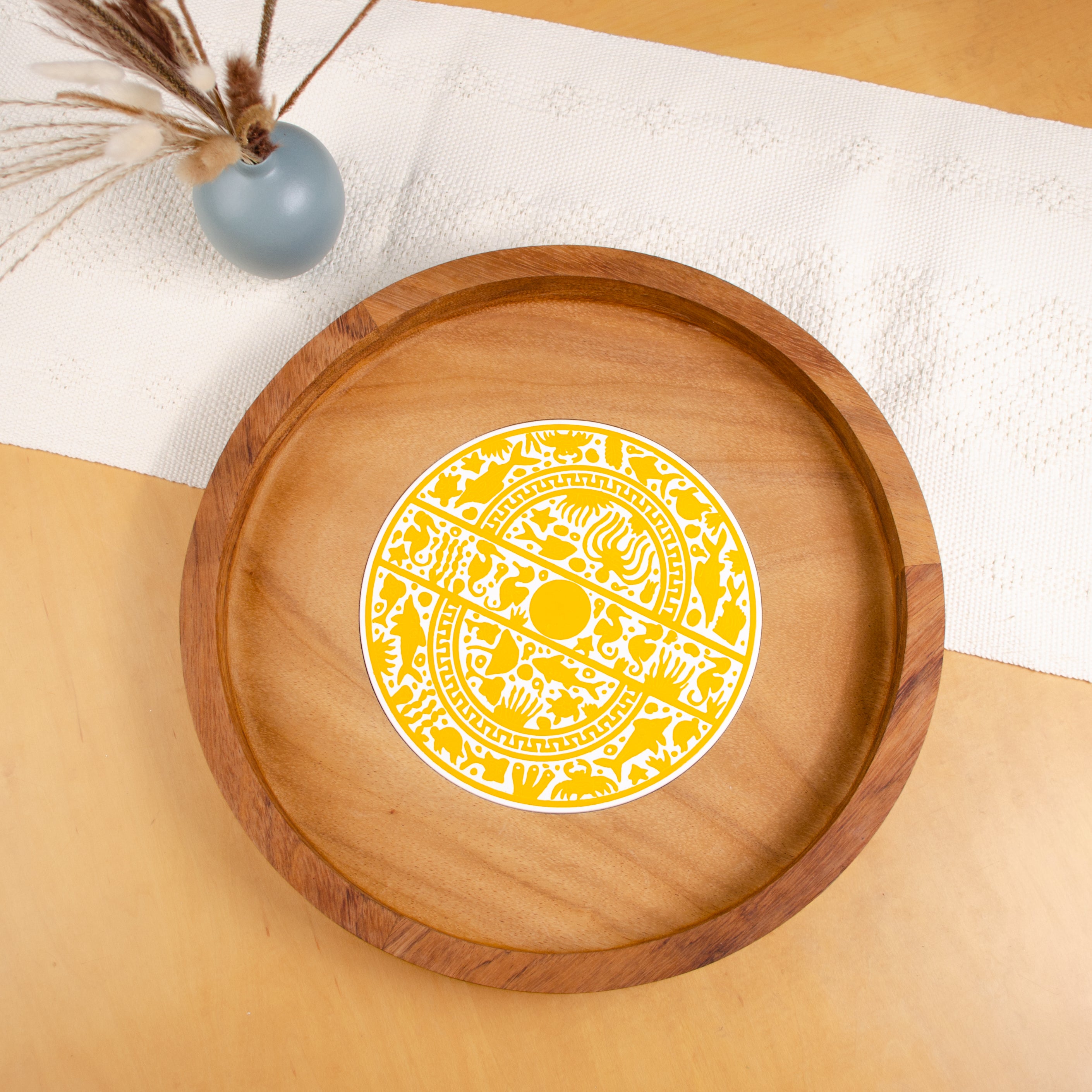 Round Olinalá Parota Solid Wood Serving Tray
