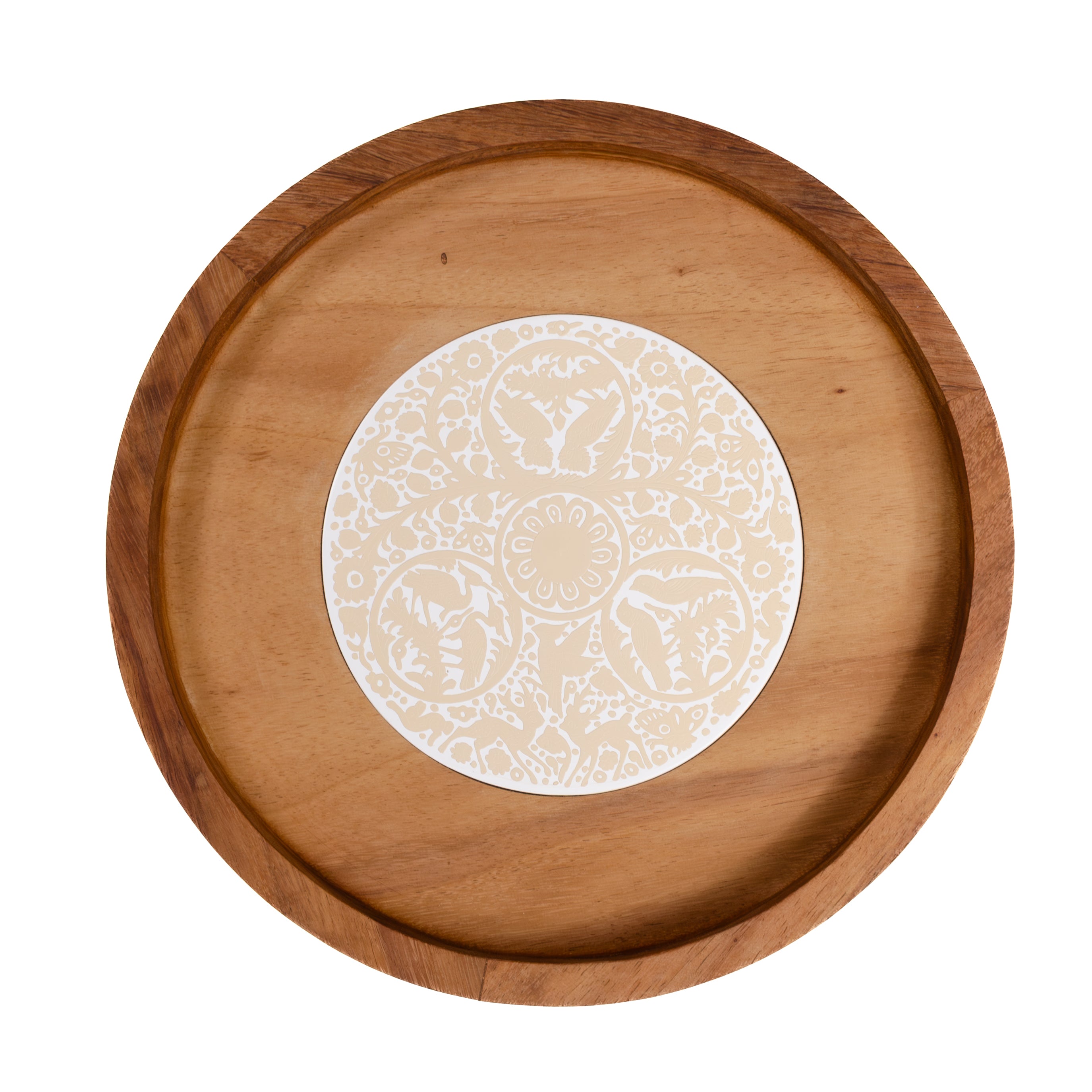 Round Olinalá Parota Solid Wood Serving Tray