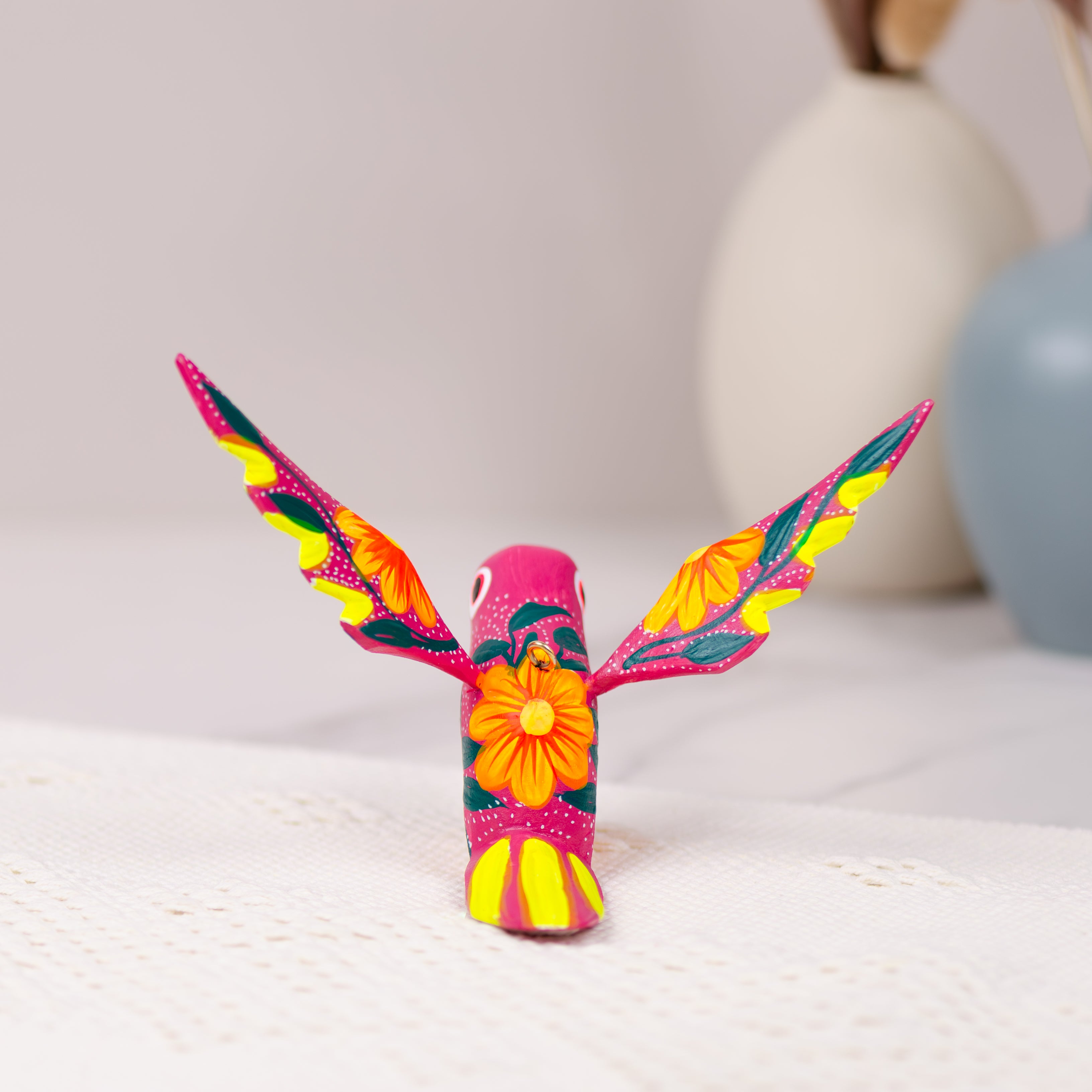 Large Hand Painted Hummingbird Wooden Figurine