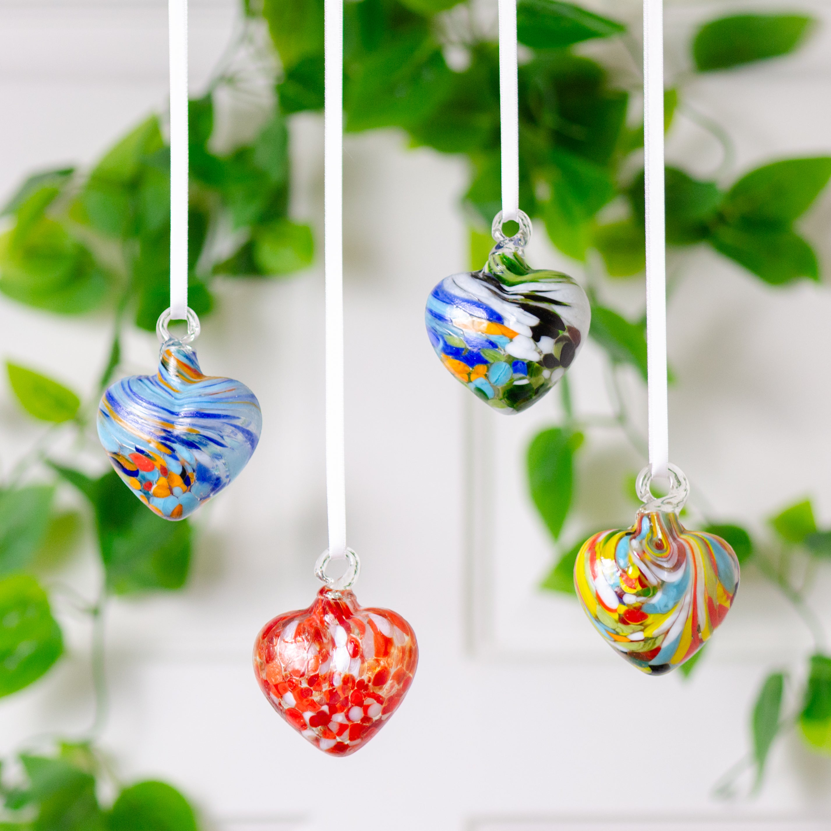Tonalá Multicolor Blown Glass Hanging Heart Ornament