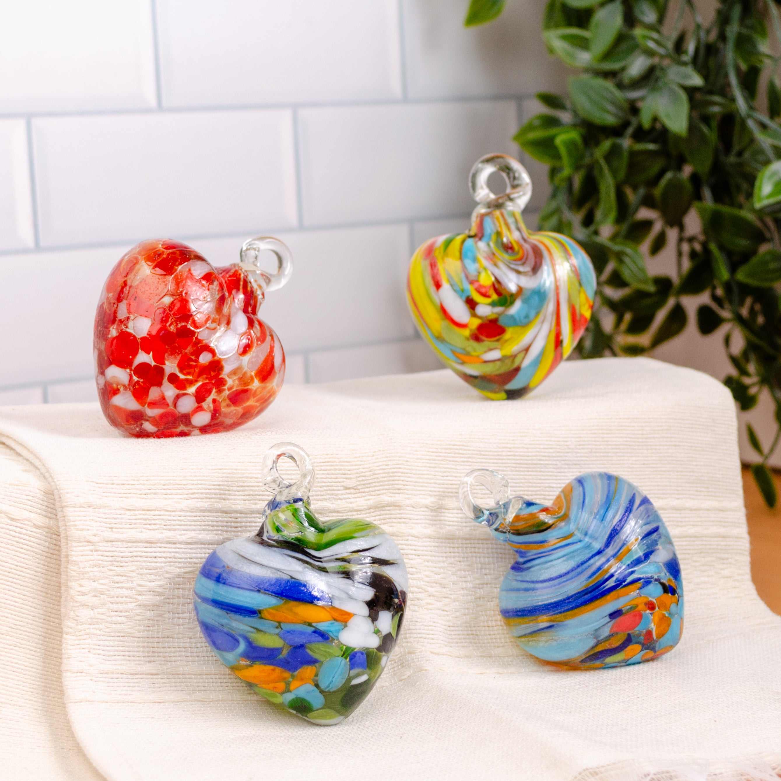 Tonalá Multicolor Blown Glass Hanging Heart Ornament