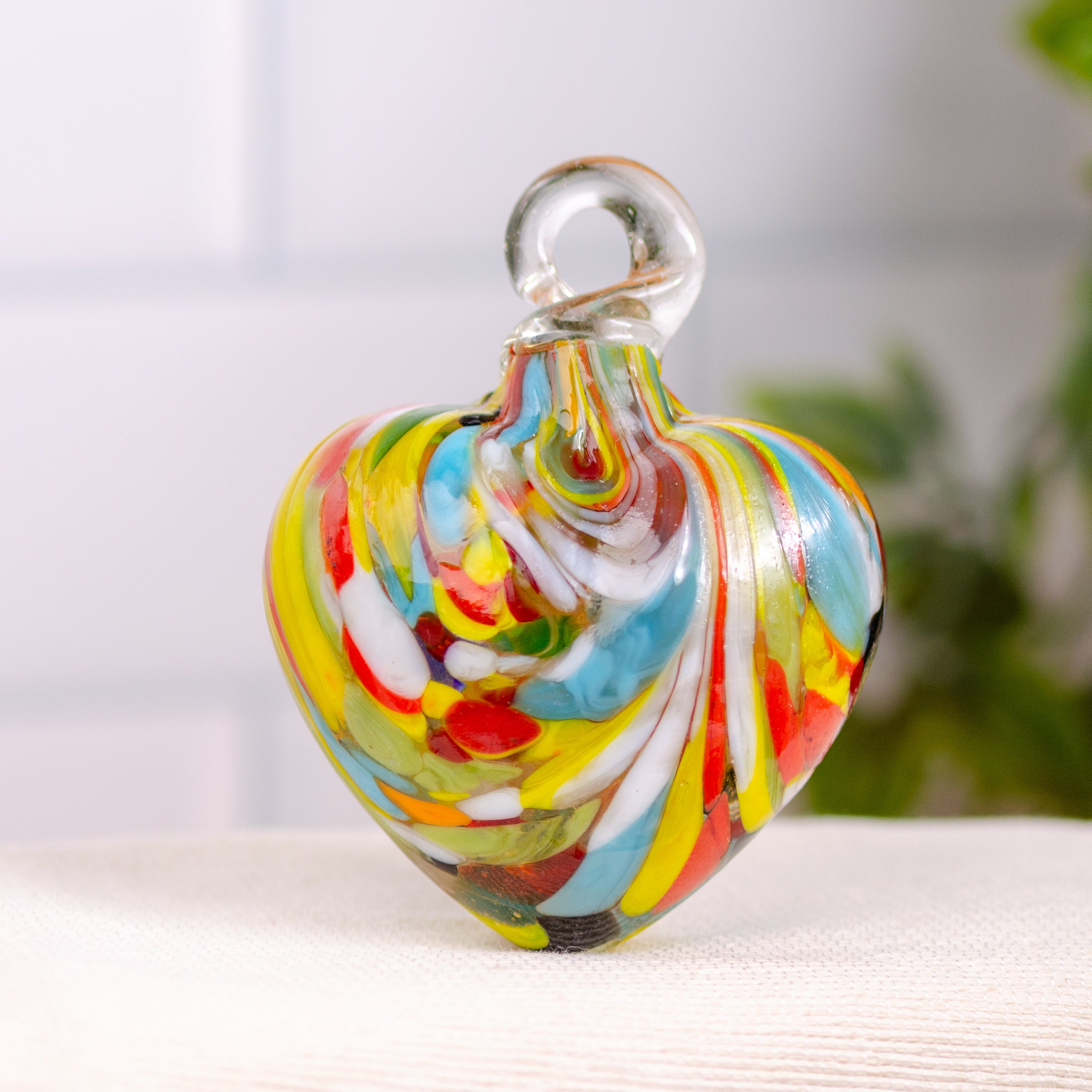 Tonalá Multicolor Blown Glass Hanging Heart Ornament