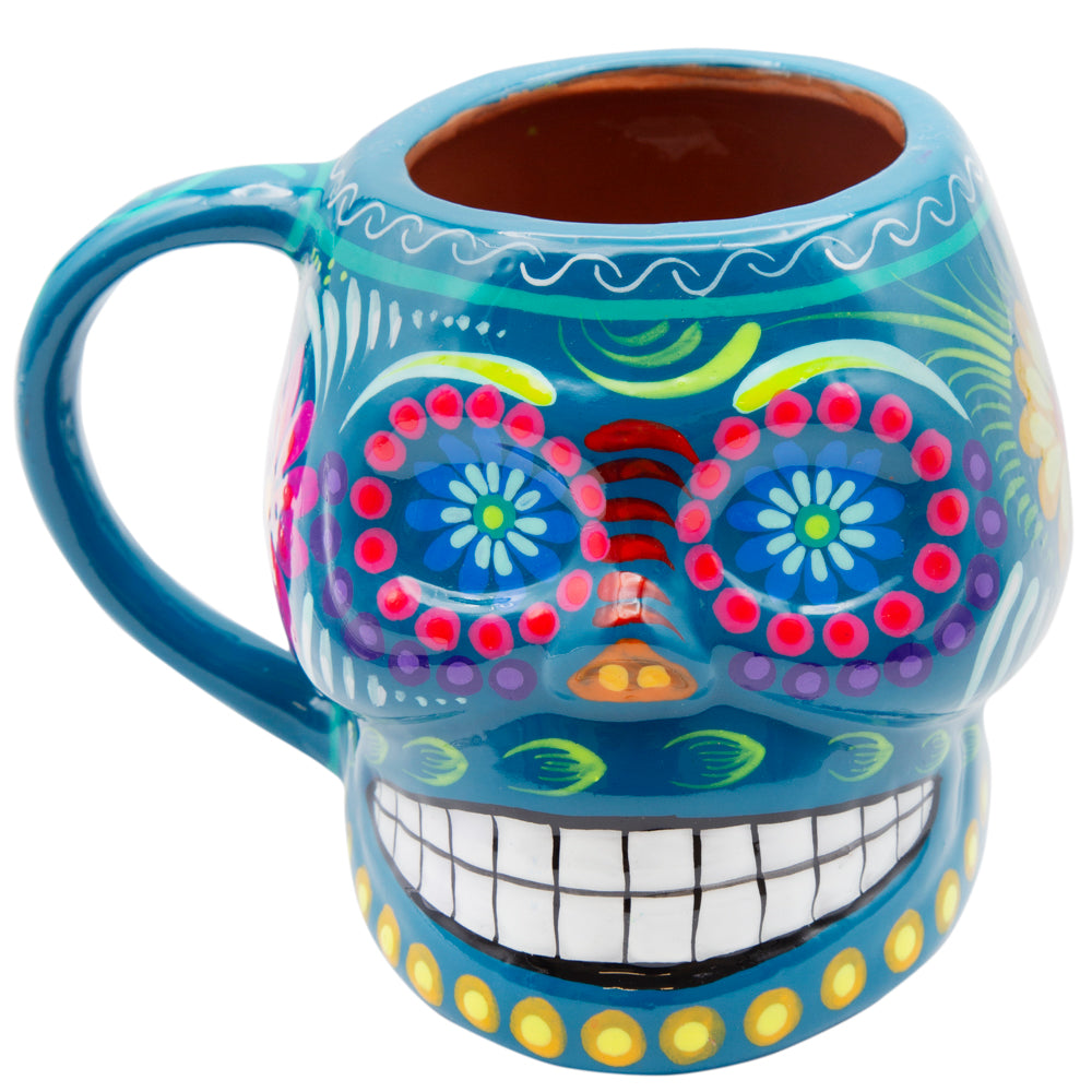 Sugar Skull Hand Painted Xalitla Clay Mug