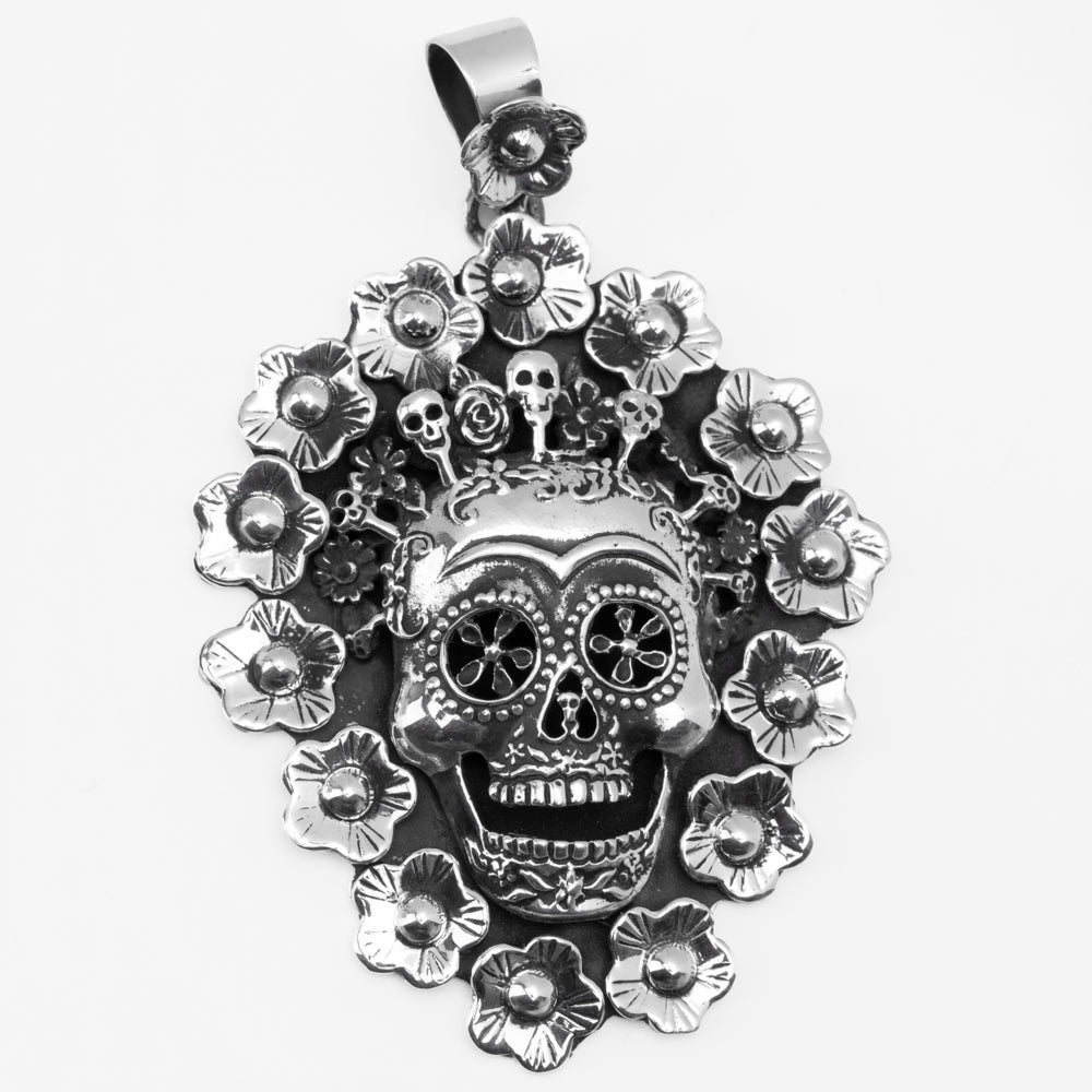 Sterling Silver Crowned Calavera Pendant