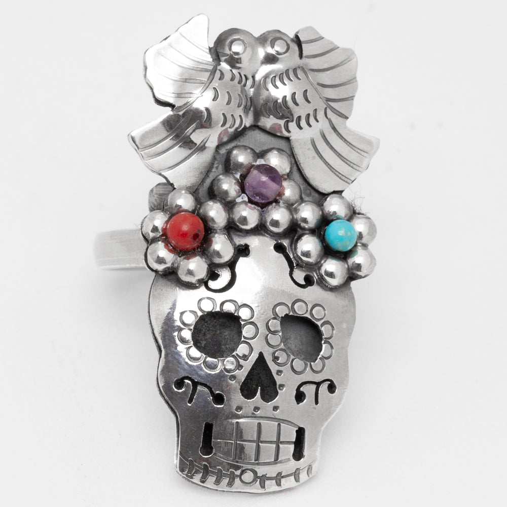 Sugar Skull Lovebirds Adjustable Ring