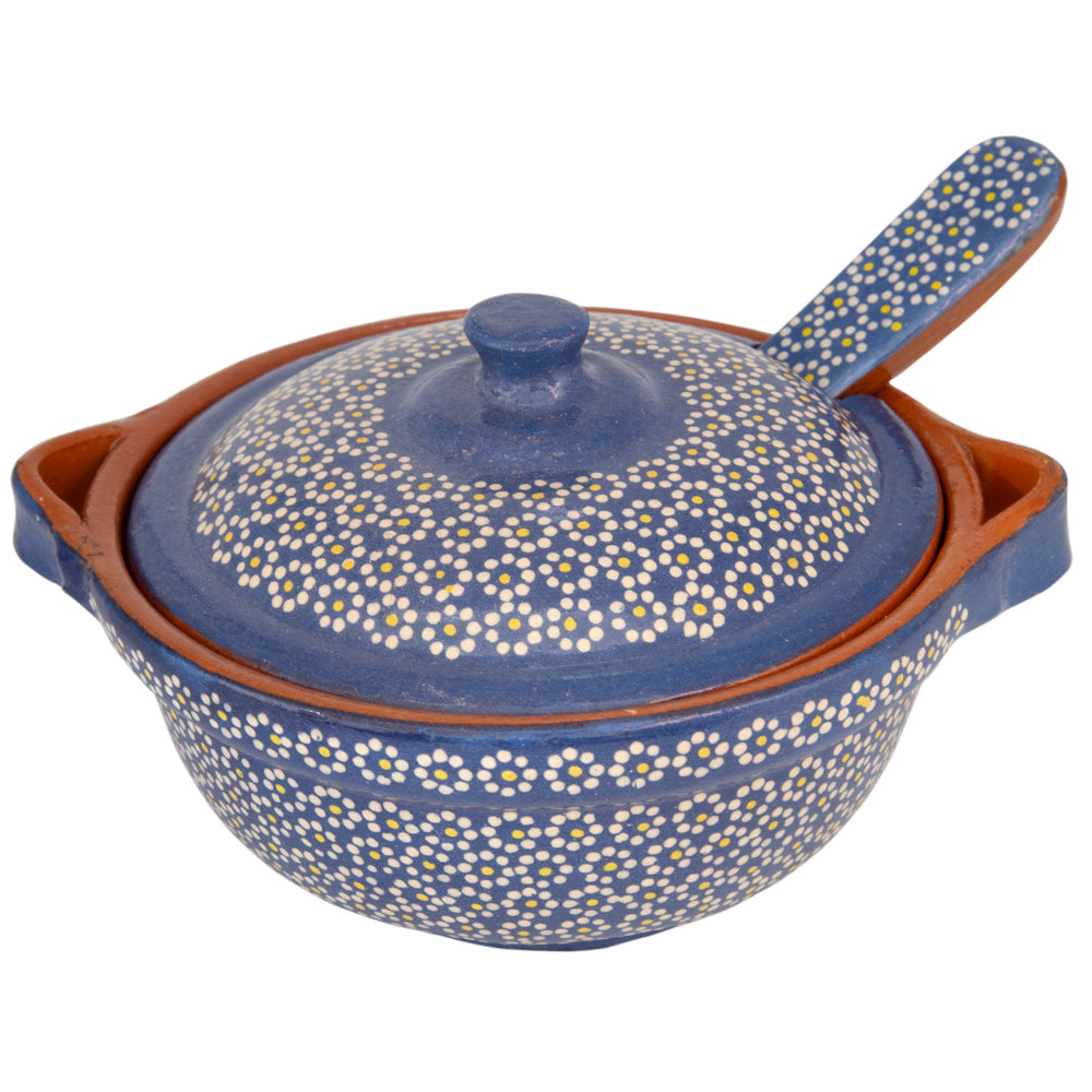 Capula Small Clay Cazuelita with Matching Lid and Spoon
