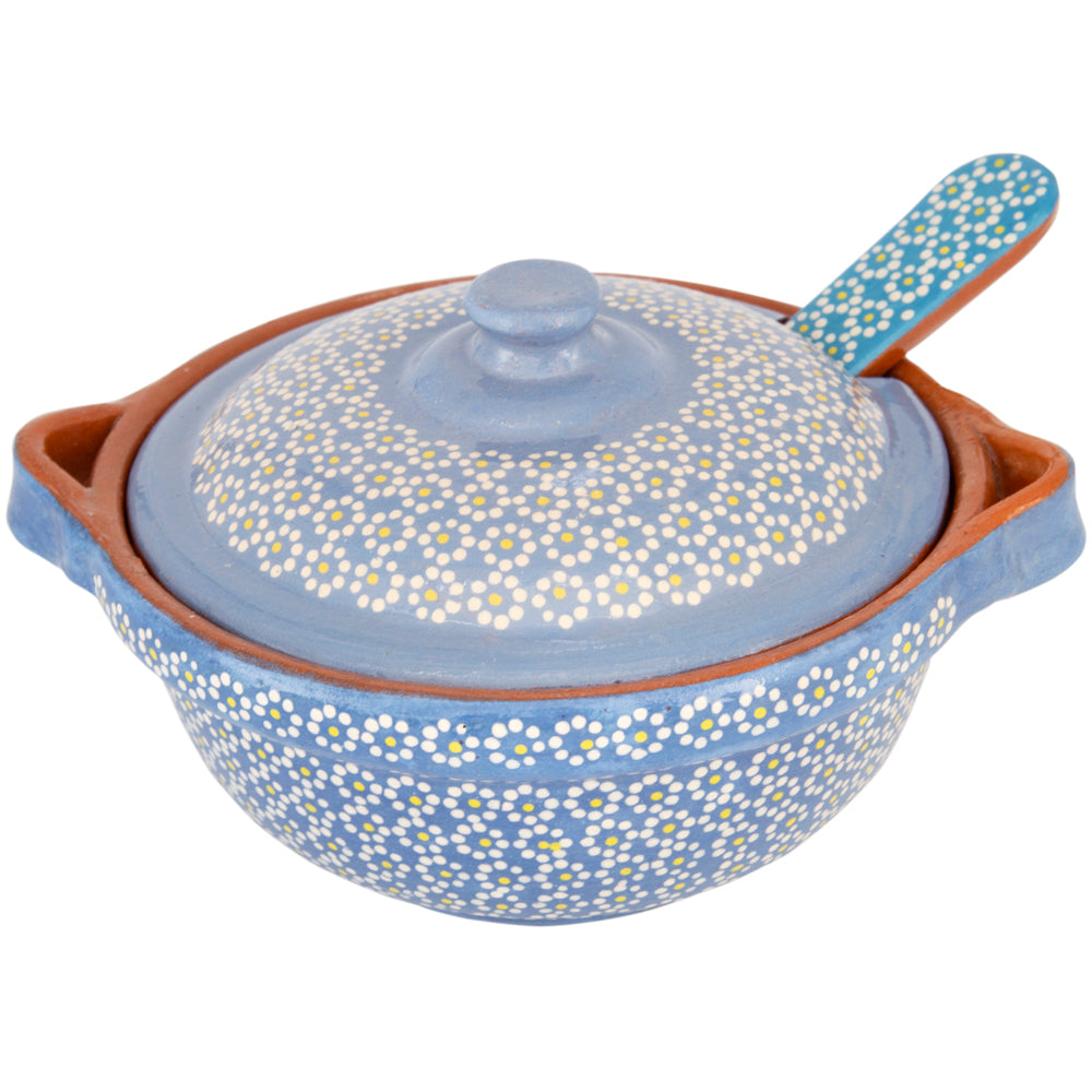 Capula Small Clay Cazuelita with Matching Lid and Spoon