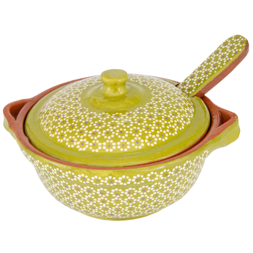 Capula Small Clay Cazuelita with Matching Lid and Spoon