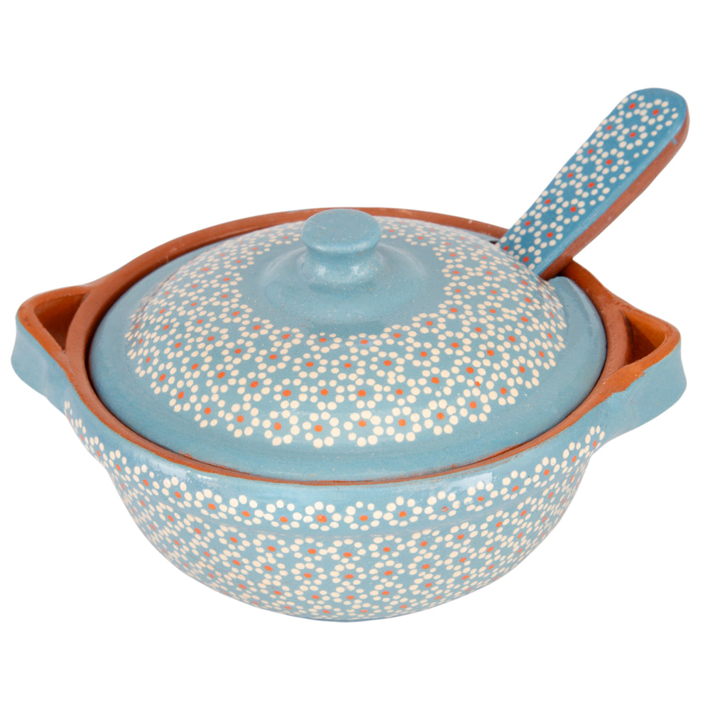 Capula Small Clay Cazuelita with Matching Lid and Spoon