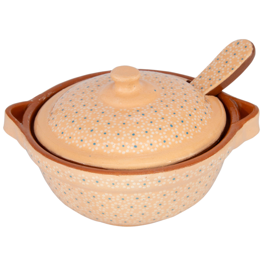 Capula Small Clay Cazuelita with Matching Lid and Spoon