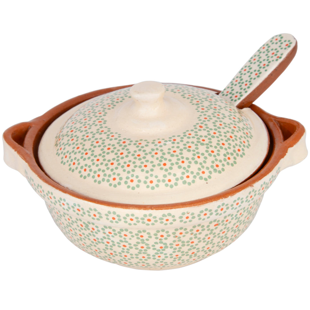 Capula Small Clay Cazuelita with Matching Lid and Spoon