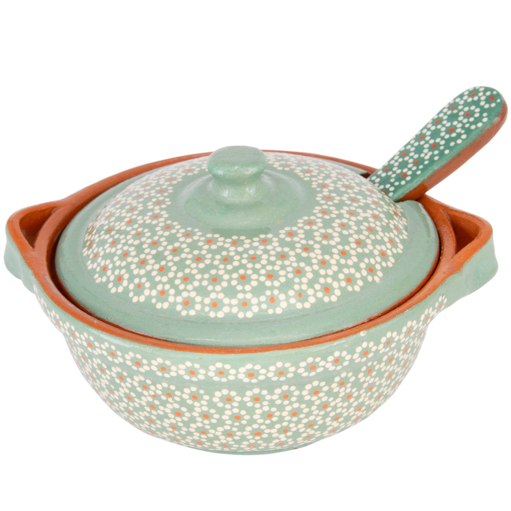 Capula Small Clay Cazuelita with Matching Lid and Spoon