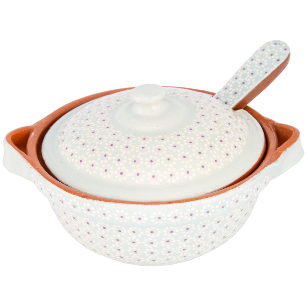 Capula Small Clay Cazuelita with Matching Lid and Spoon