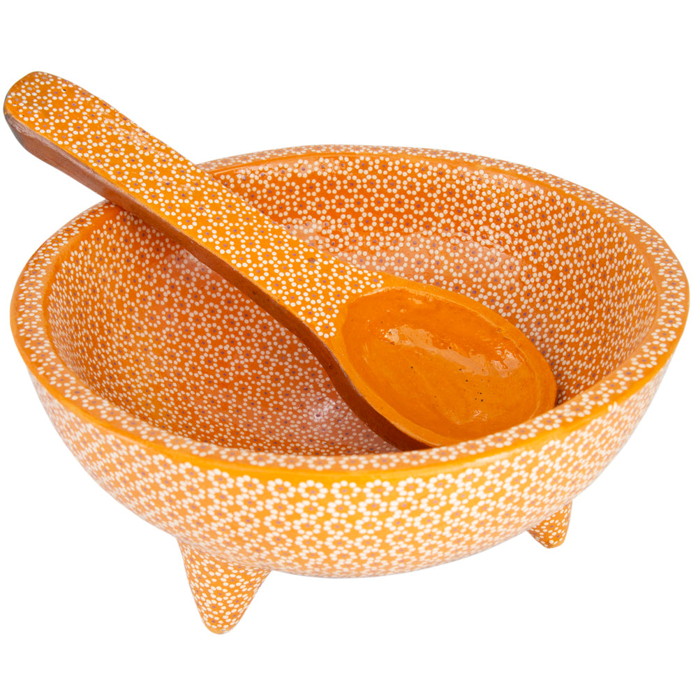 Large Capula Clay Molcajete Bowl and Matching Spoon