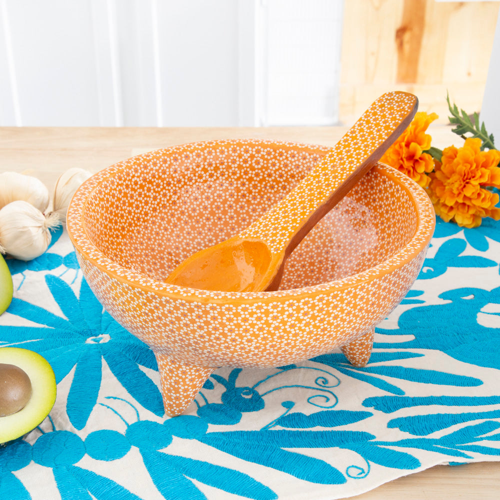 Large Capula Clay Molcajete Bowl and Matching Spoon
