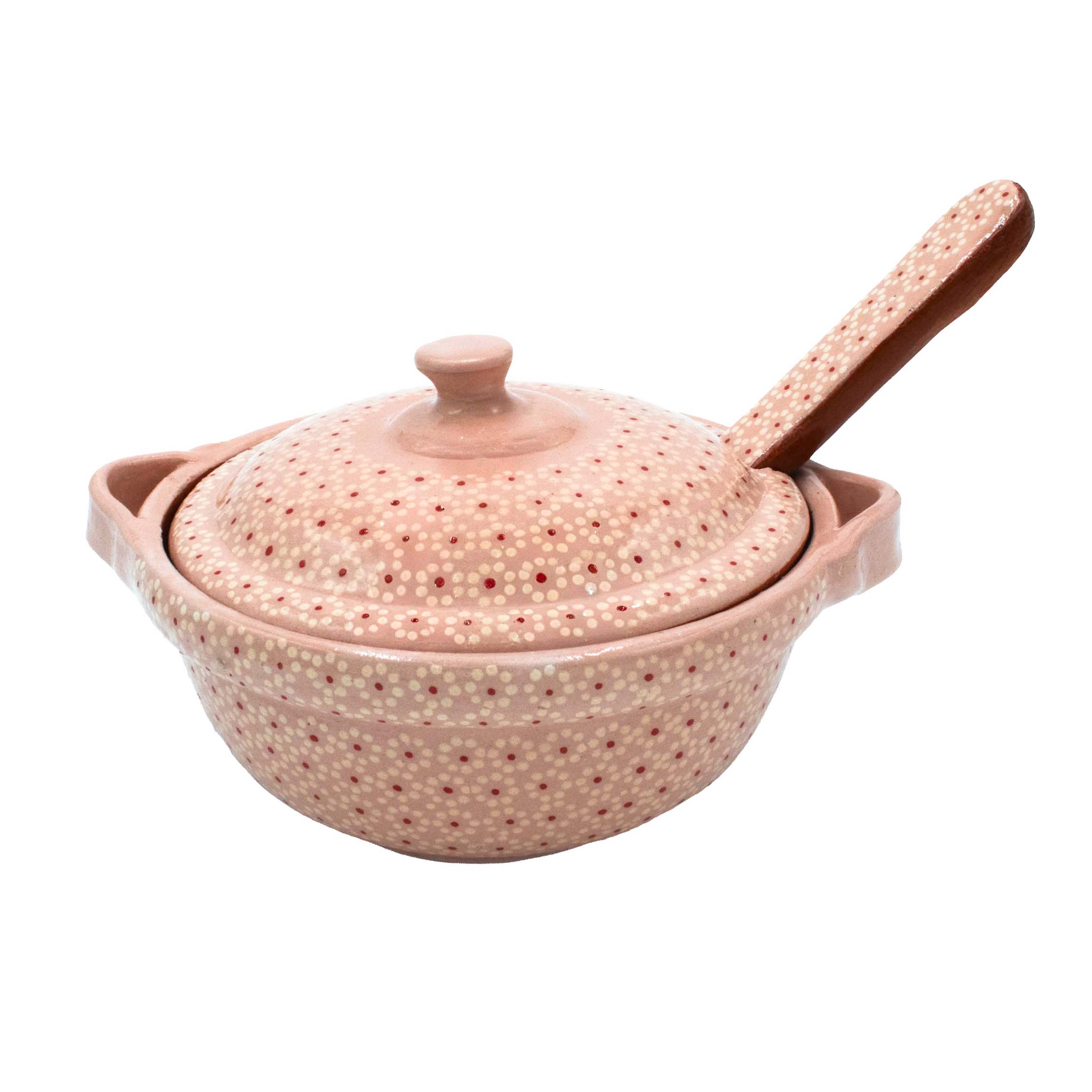 Capula Small Clay Cazuelita with Matching Lid and Spoon