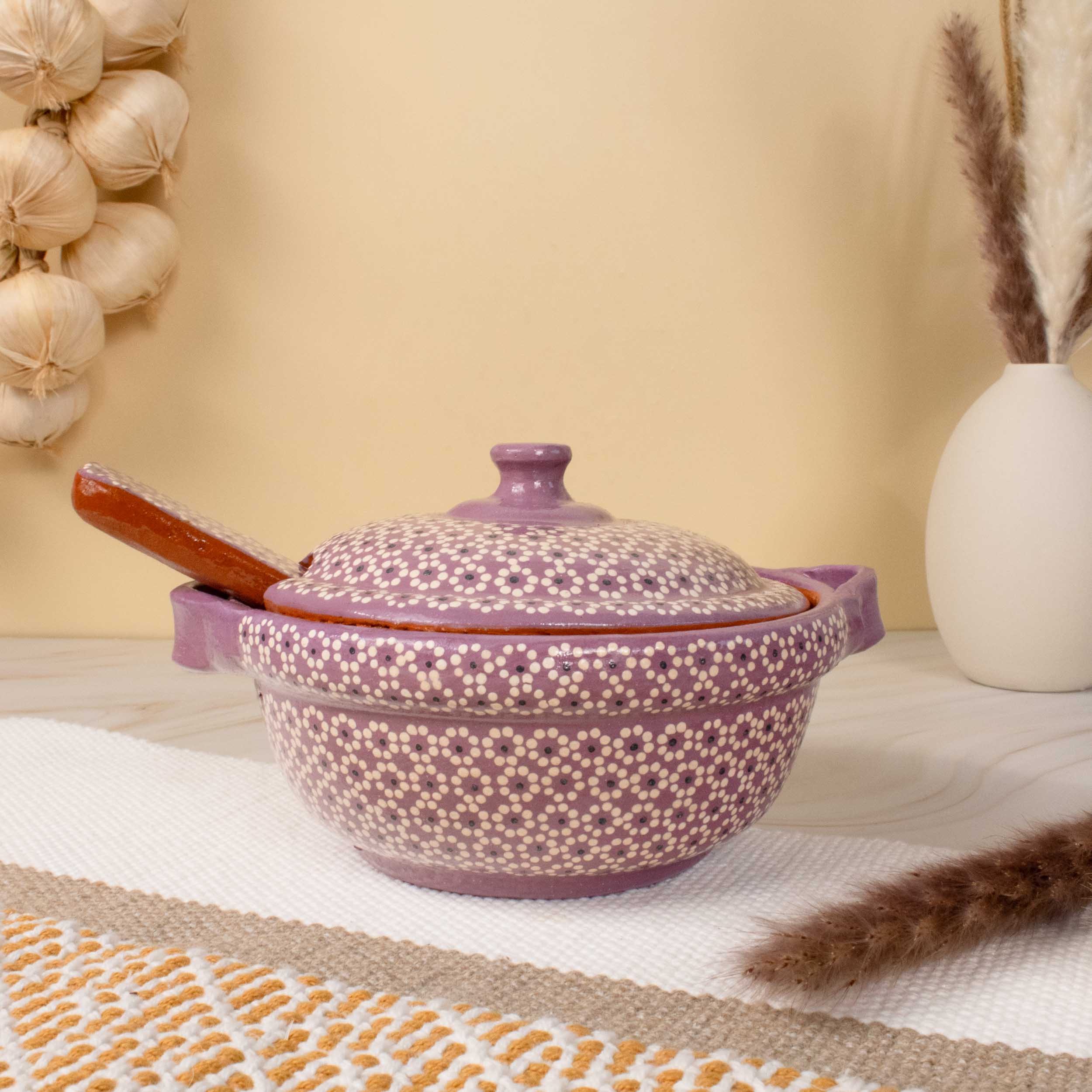 Capula Small Clay Cazuelita with Matching Lid and Spoon
