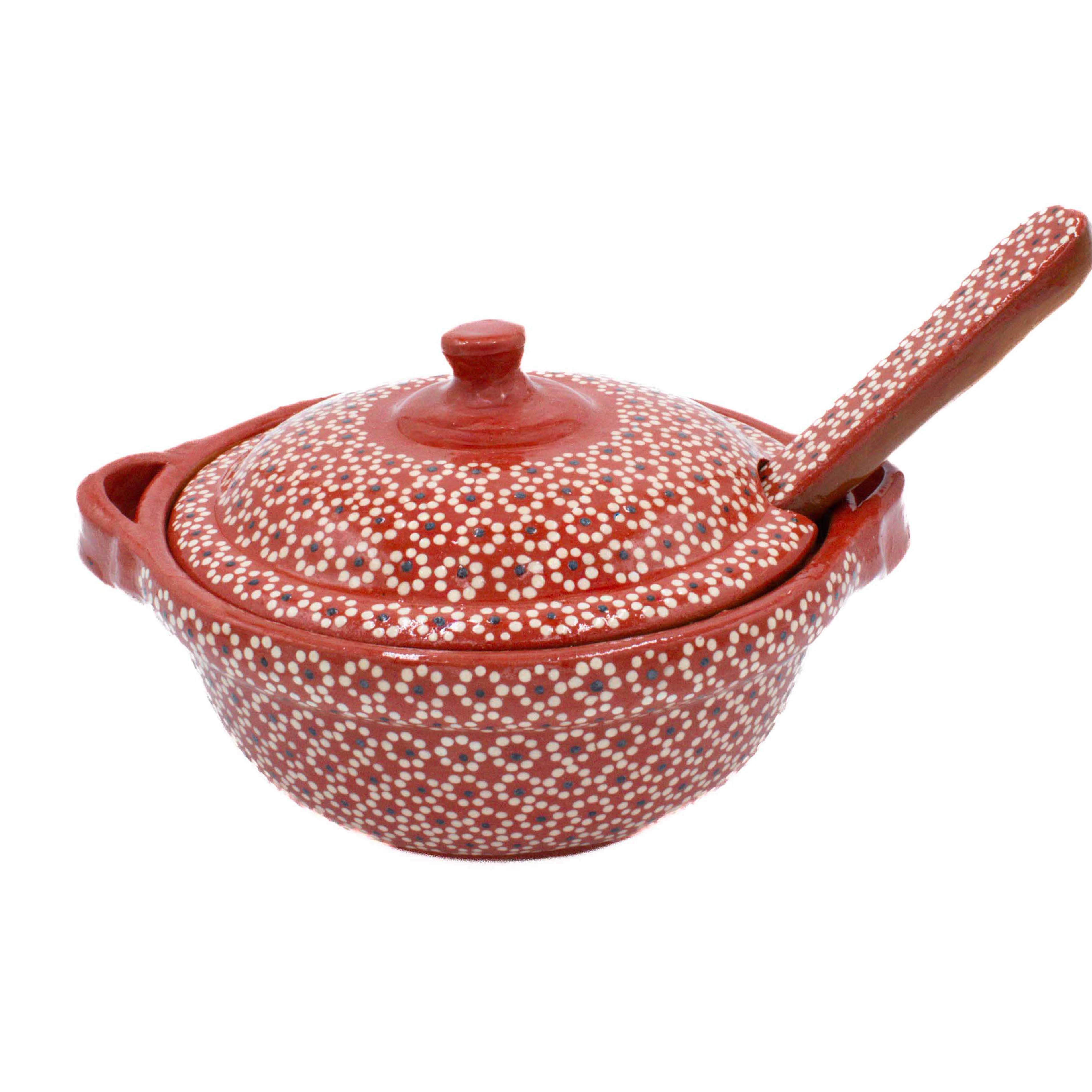 Capula Small Clay Cazuelita with Matching Lid and Spoon