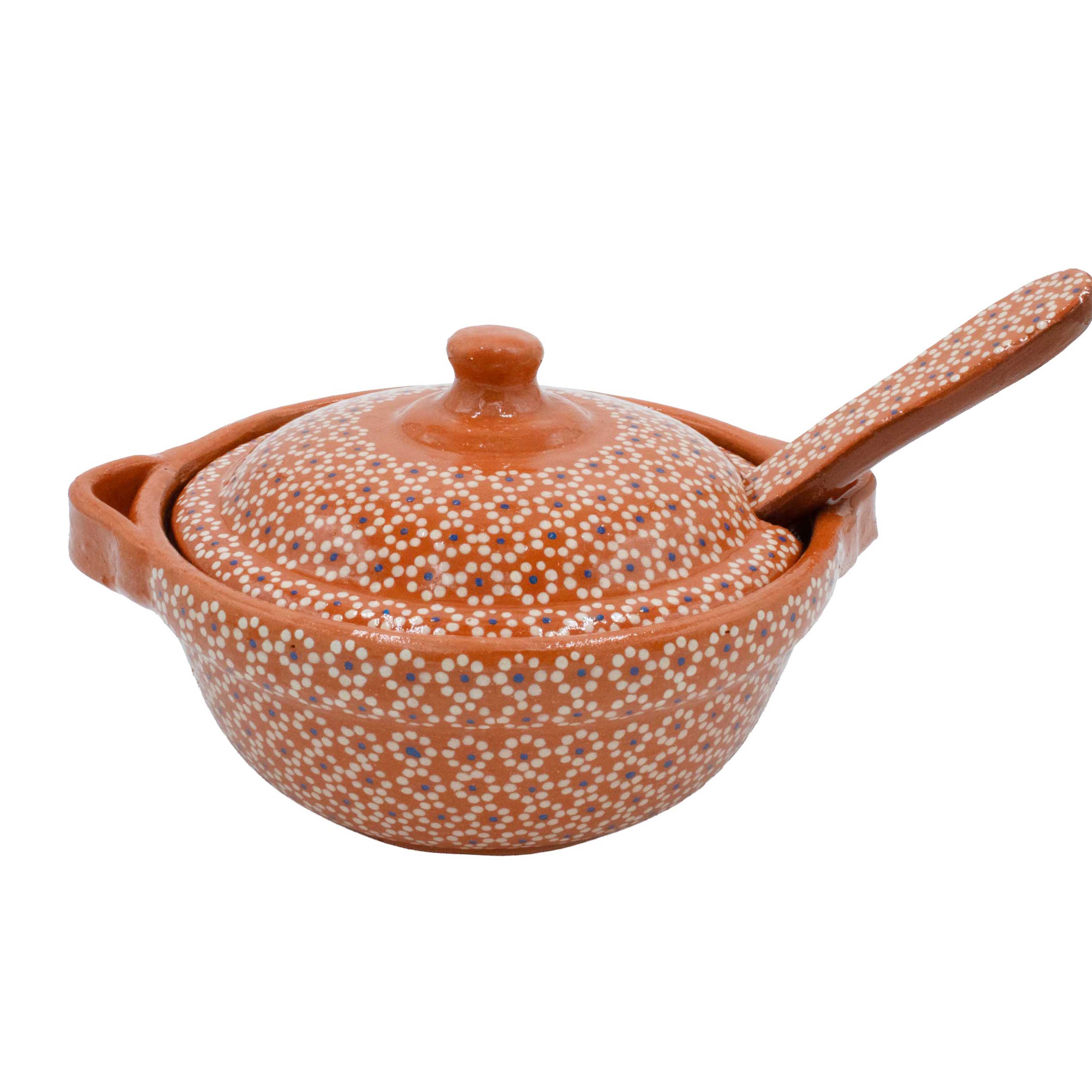 Capula Small Clay Cazuelita with Matching Lid and Spoon