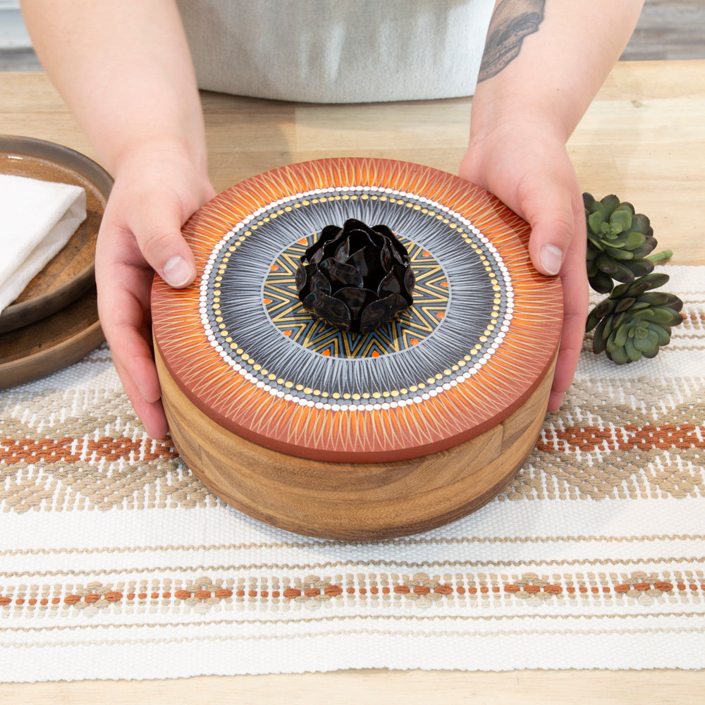 Hand-painted Parota Solid Wood Kitchen Tortillero/Basket