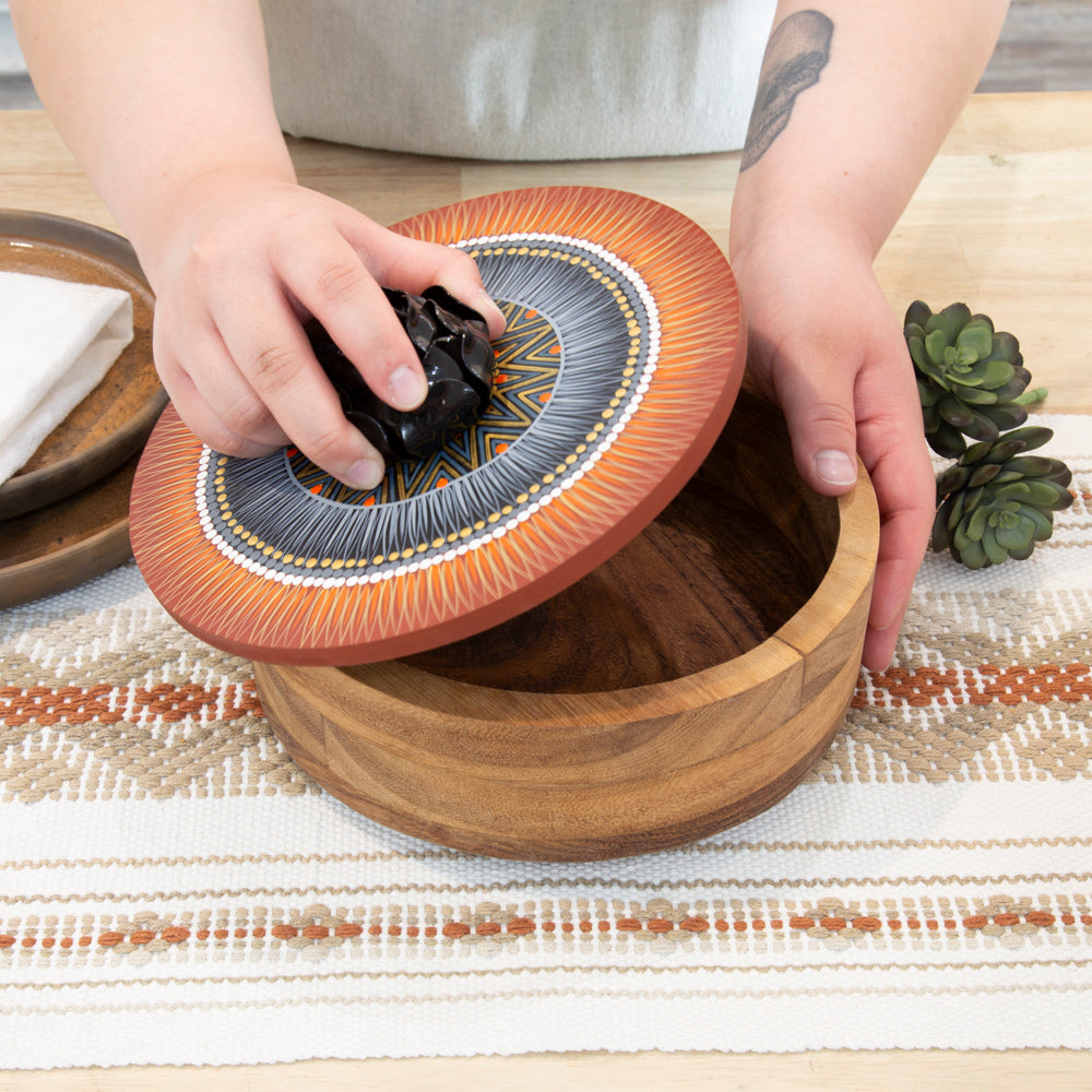 Hand-painted Parota Solid Wood Kitchen Tortillero/Basket