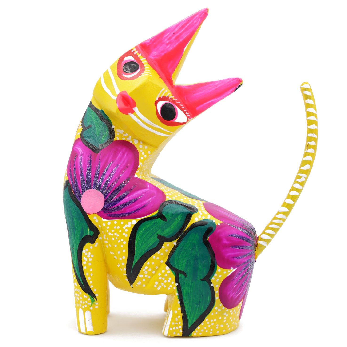 Large Hand Painted Neck Side Bend Cat Wooden Figurine