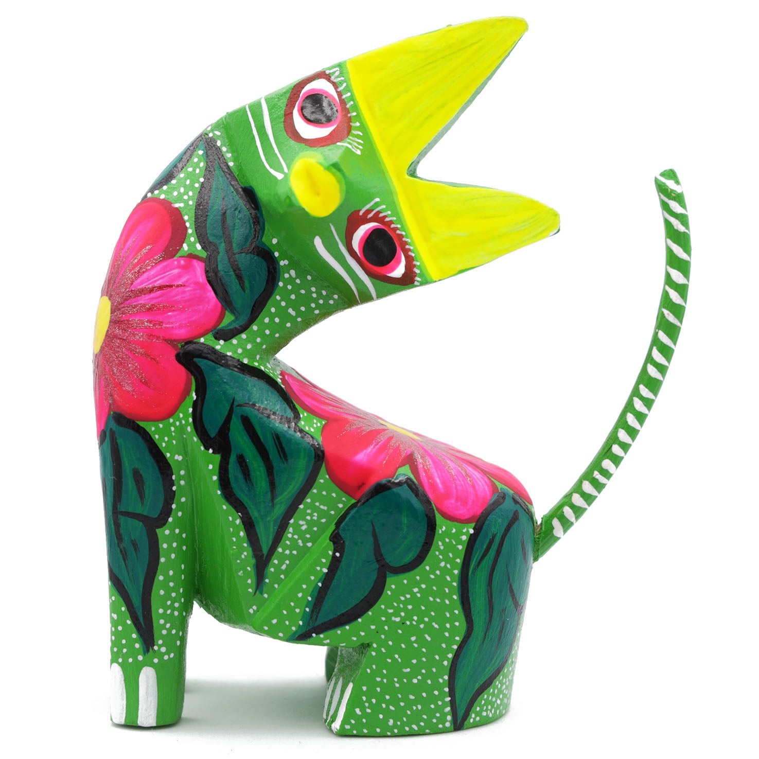 Large Hand Painted Neck Side Bend Cat Wooden Figurine