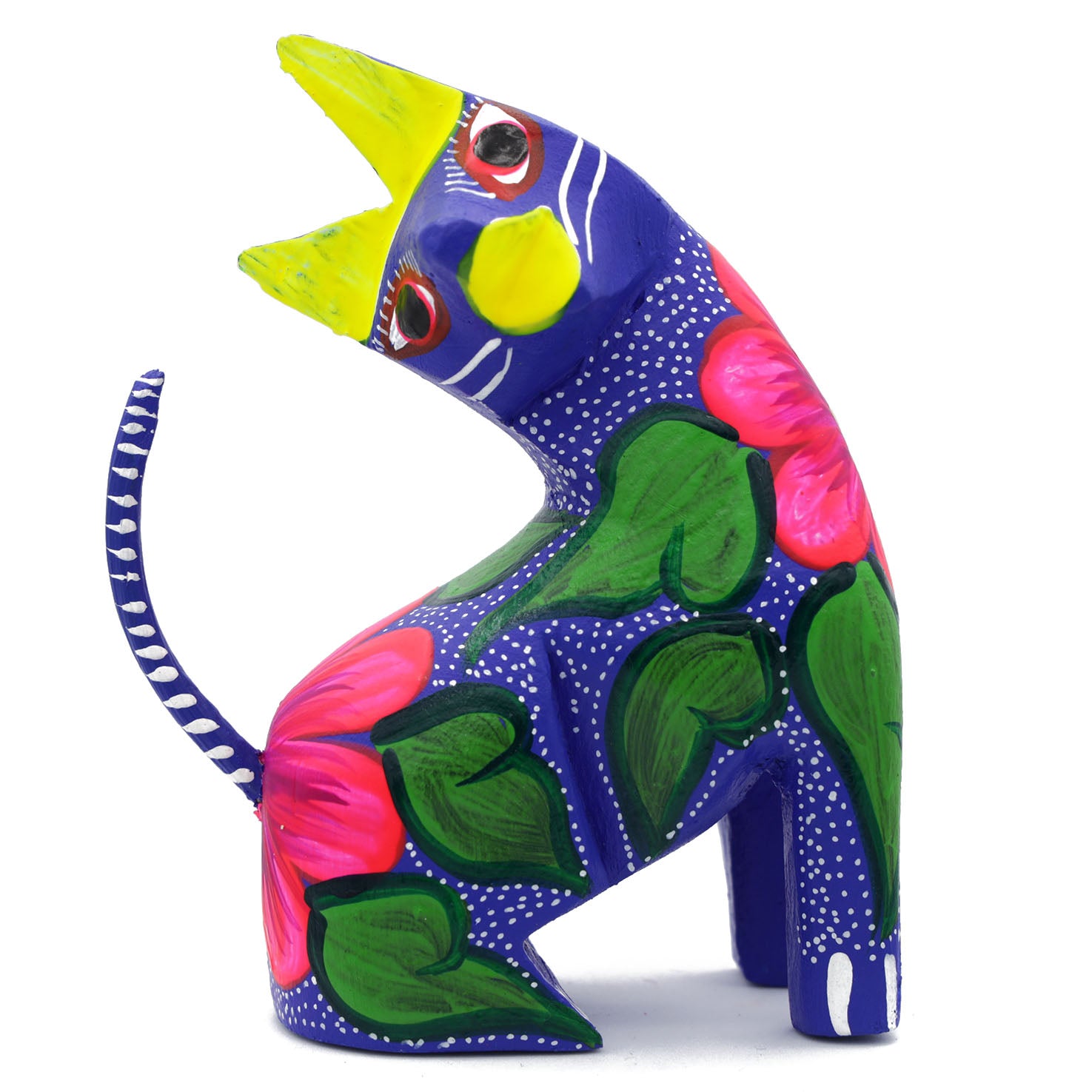 Large Hand Painted Neck Side Bend Cat Wooden Figurine