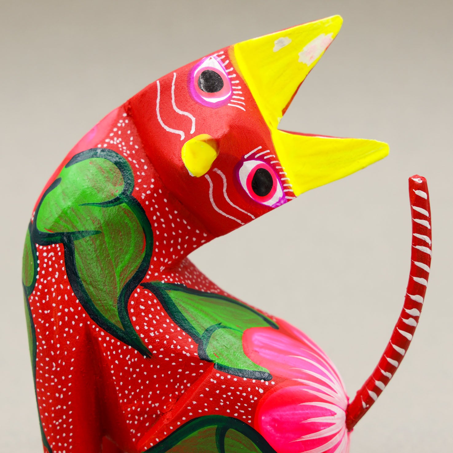 Large Hand Painted Neck Side Bend Cat Wooden Figurine