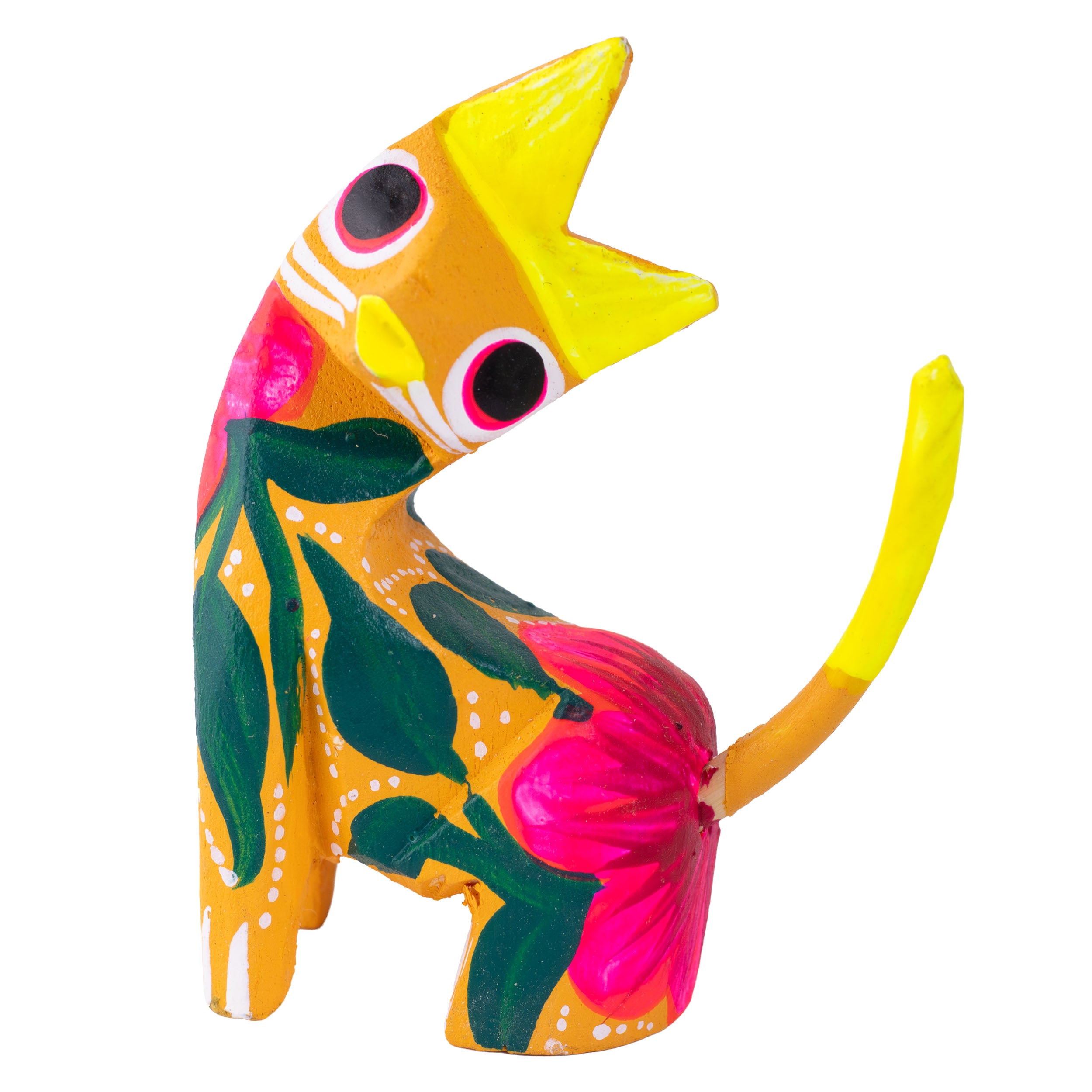 Hand Painted Neck Side Bend Cat Wooden Figurine