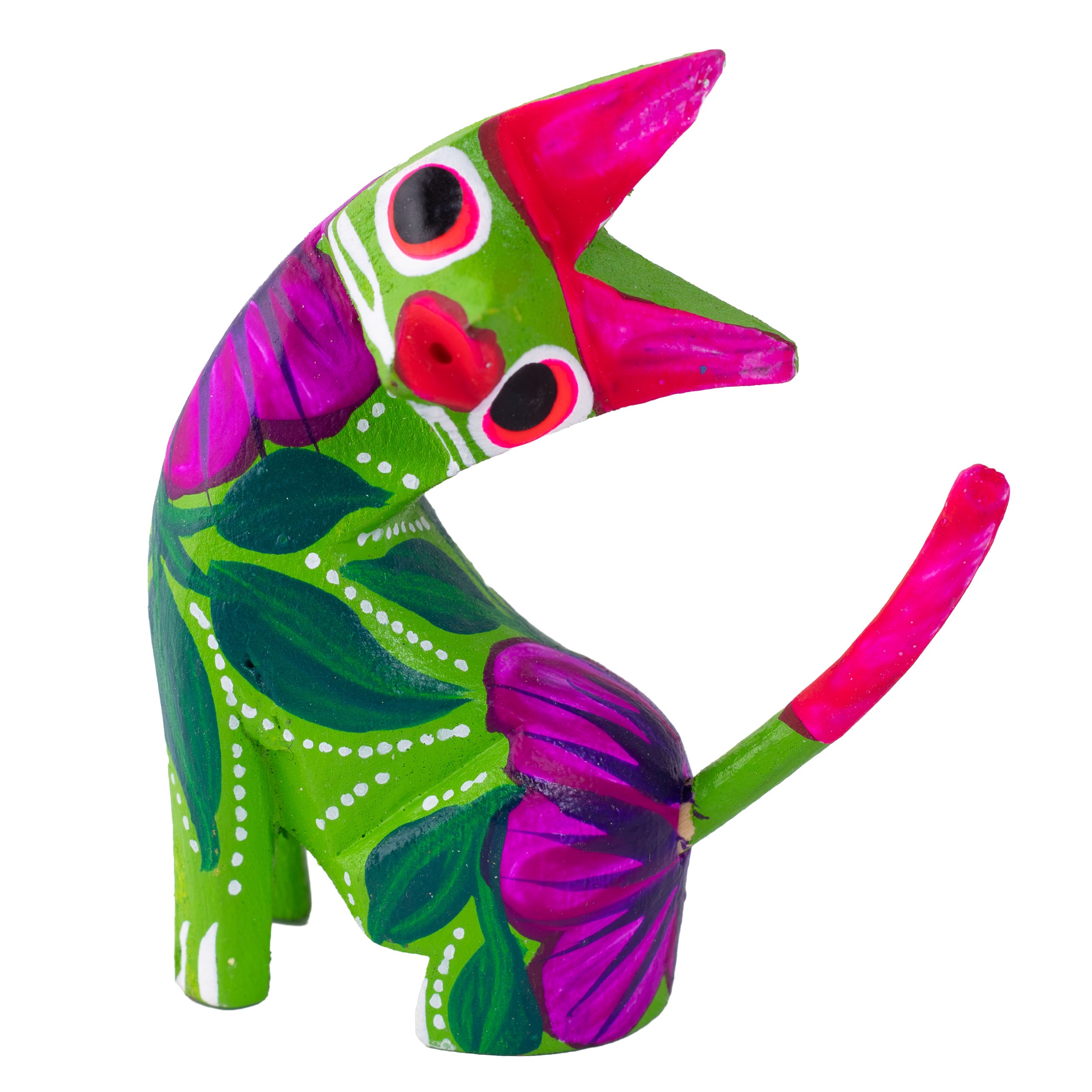 Hand Painted Neck Side Bend Cat Wooden Figurine