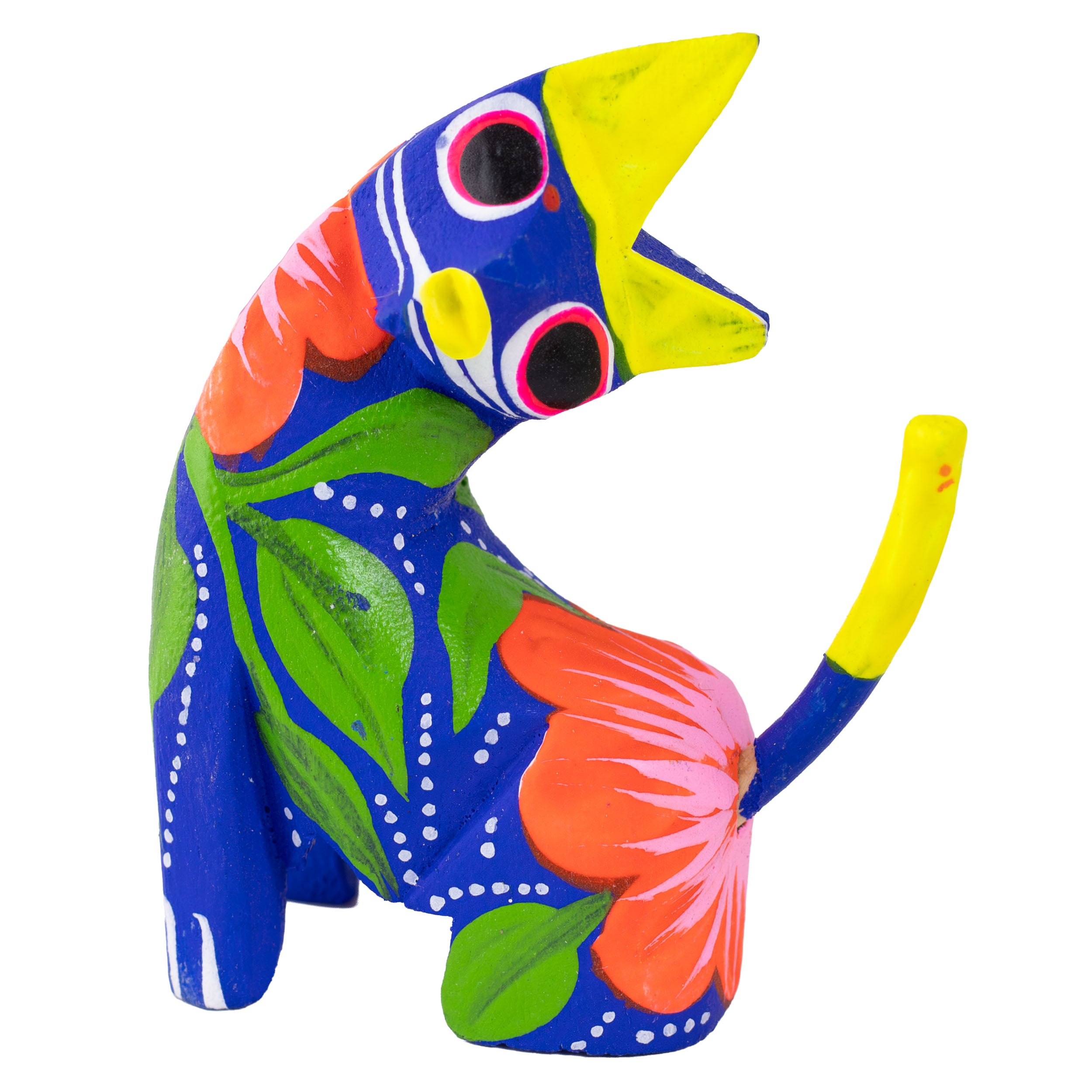 Hand Painted Neck Side Bend Cat Wooden Figurine