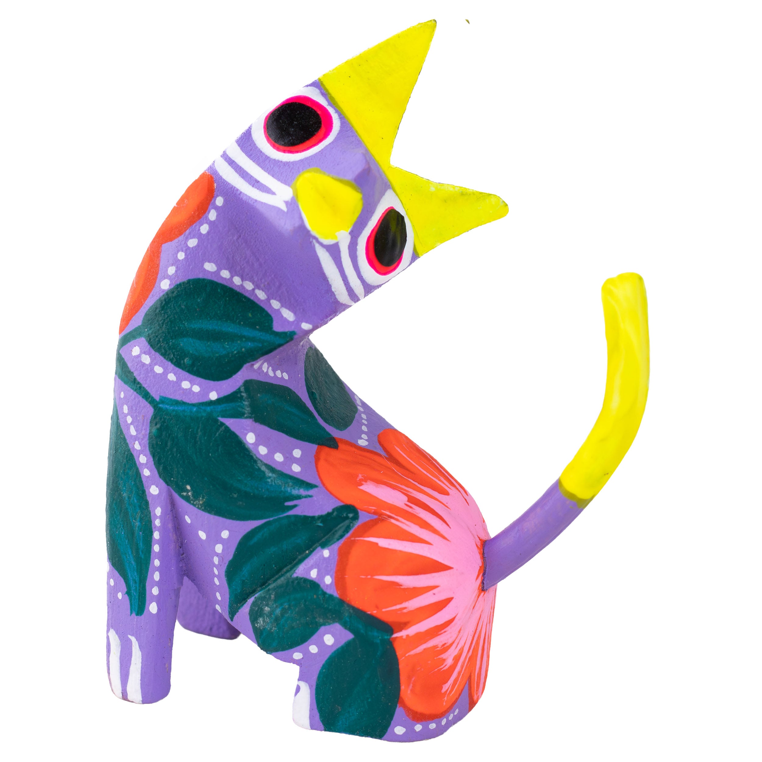 Hand Painted Neck Side Bend Cat Wooden Figurine