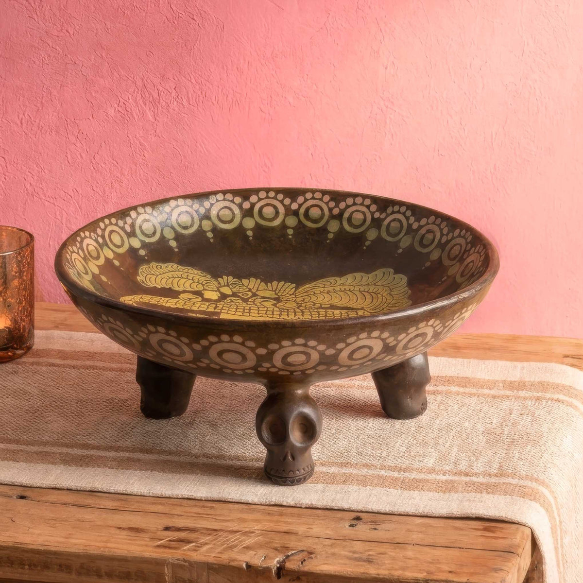 Zinapécuaro La Catrina Ceramic Bowl with Skull Feet
