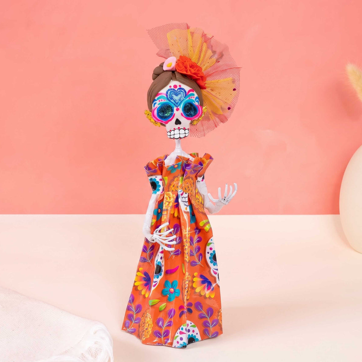 Papier-Mâché Sugar Skull Frida Sculpture