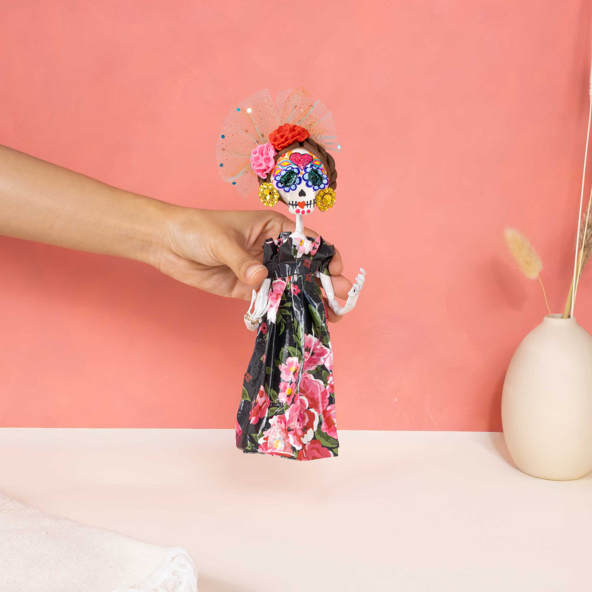 Papier-Mâché Sugar Skull Frida Sculpture