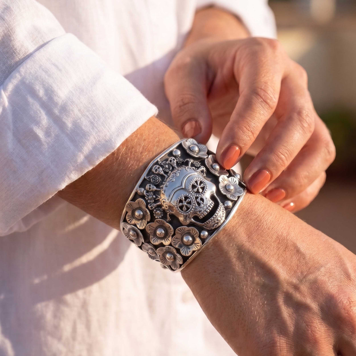 Sterling Silver Calavera Cuff Bracelet