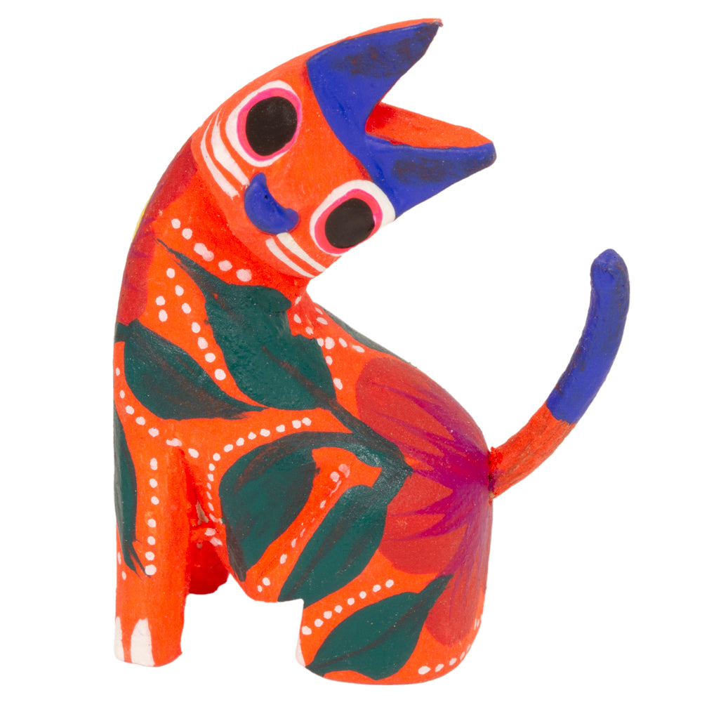 Hand Painted Neck Side Bend Cat Wooden Figurine