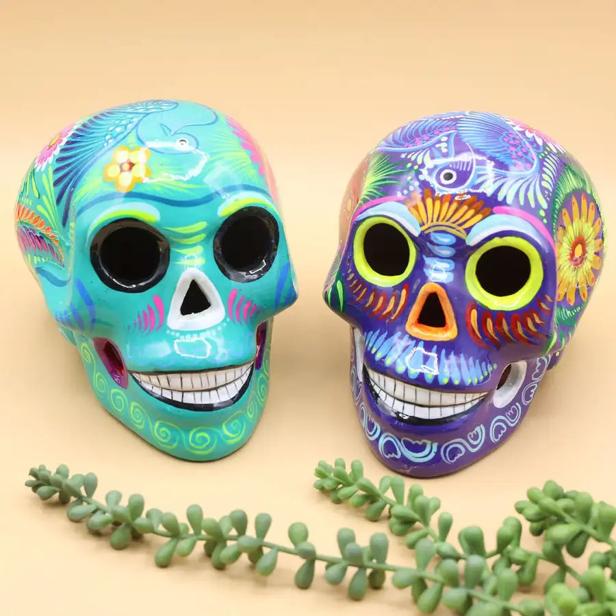 Large Hand Painted Xalitla Clay Sugar Skulls