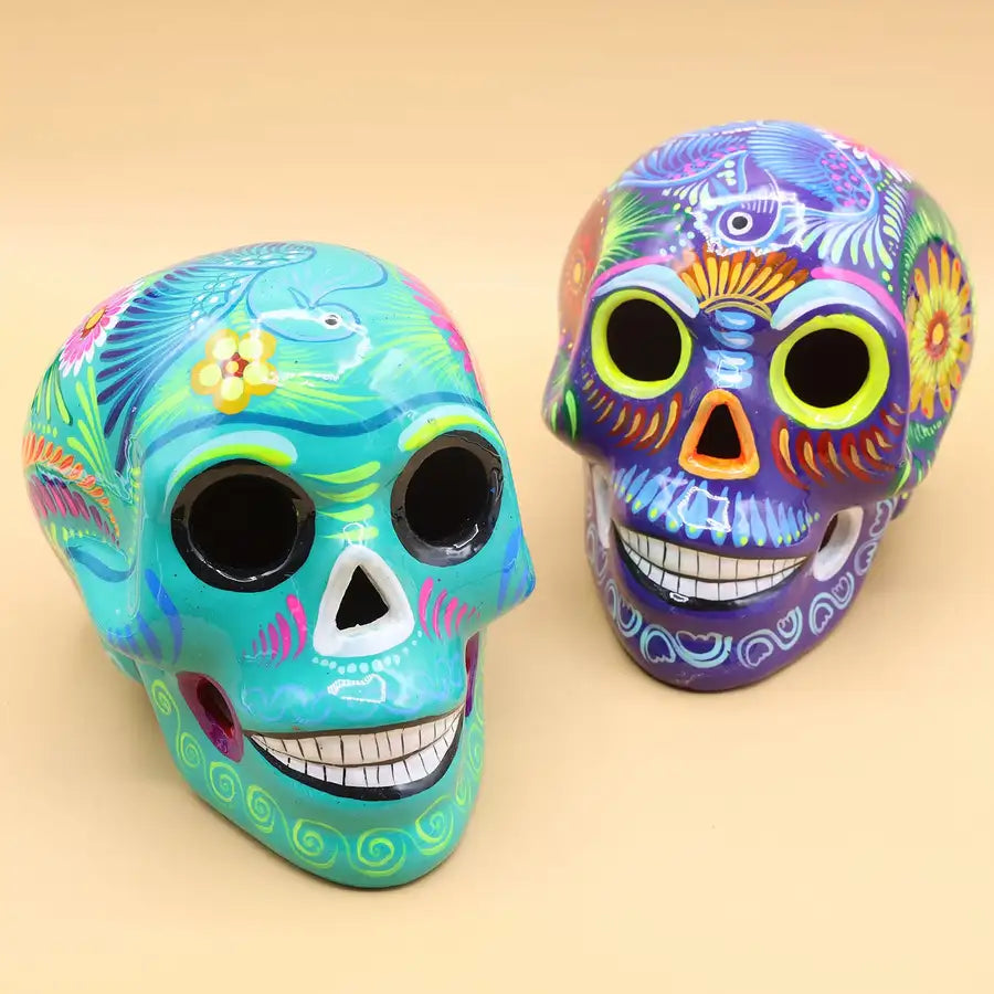Large Hand Painted Xalitla Clay Sugar Skulls