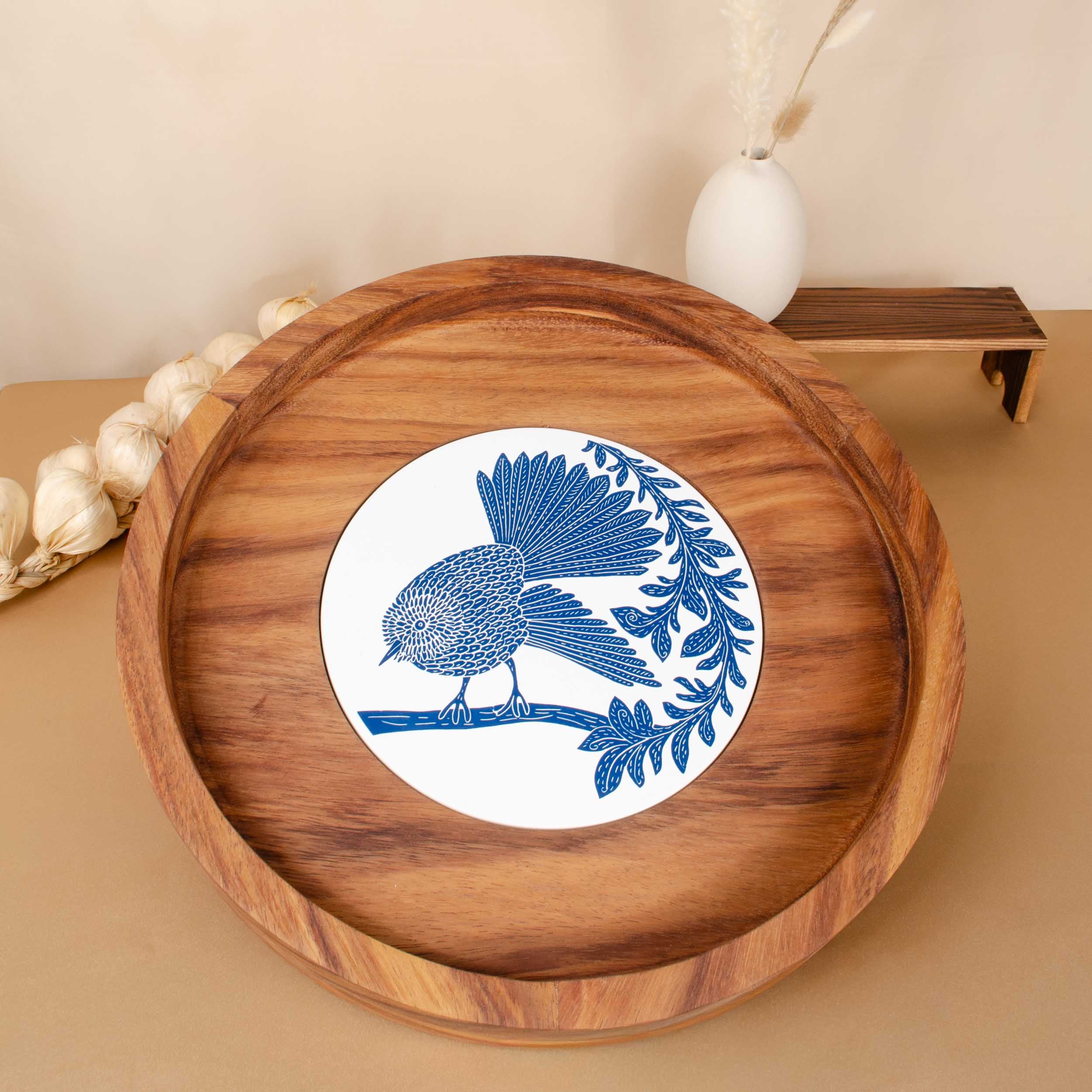 Round Olinalá Parota Solid Wood Serving Tray
