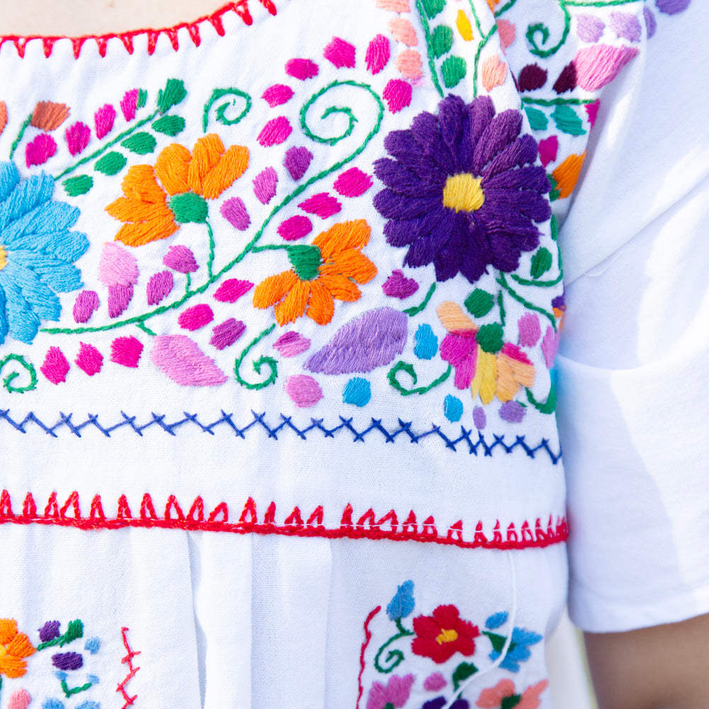 Chilac Floral Embroidered Mexican Long Dress