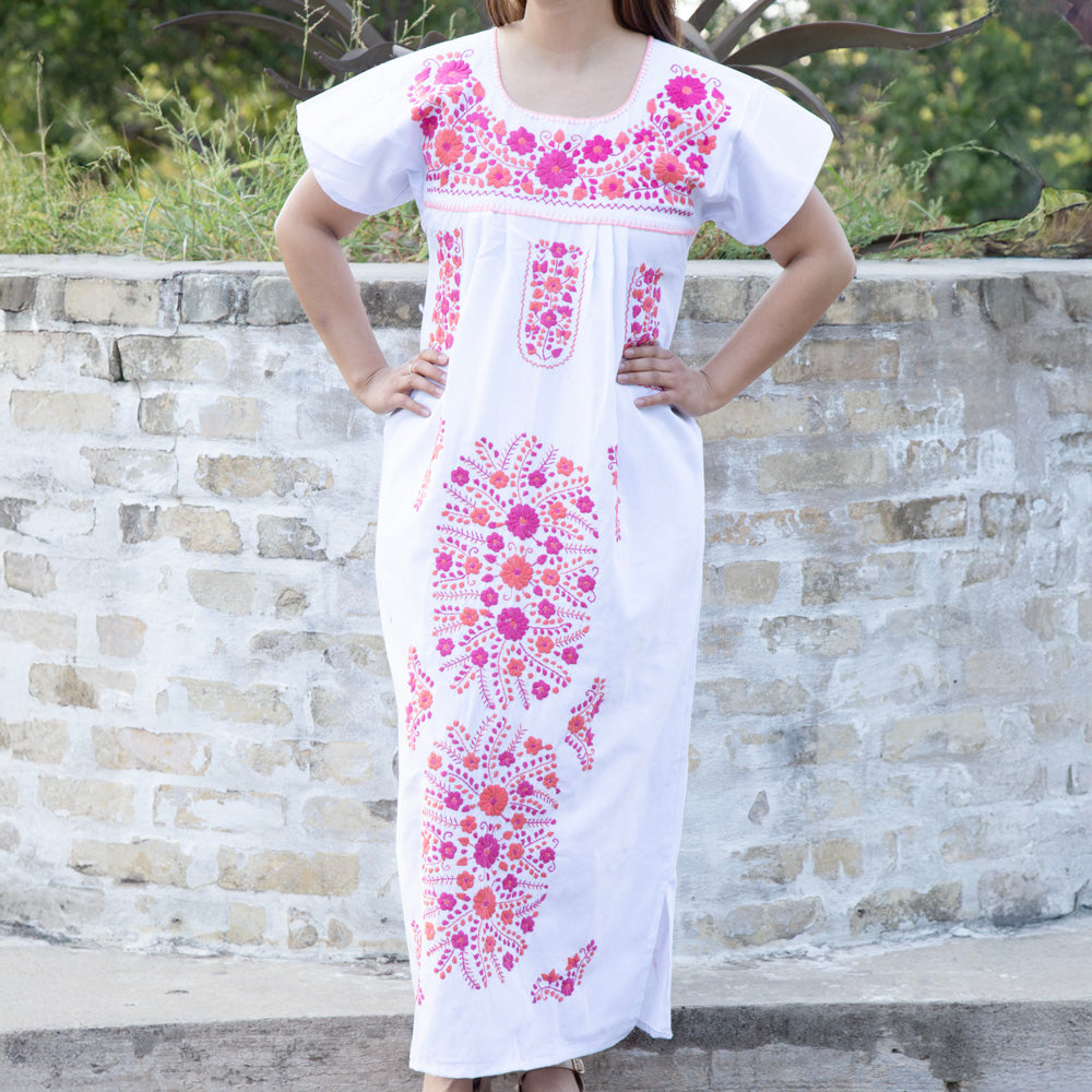 Chilac Floral Embroidered Mexican Long Dress
