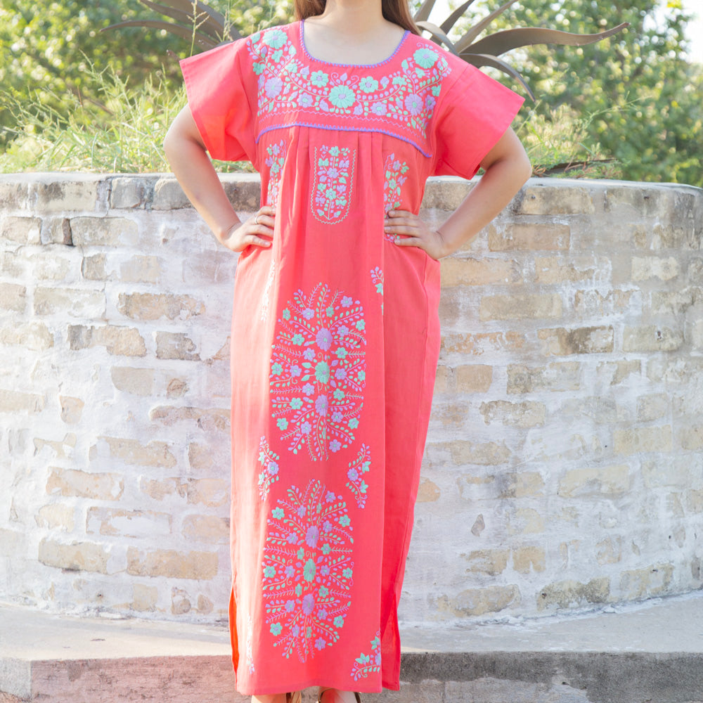 Chilac Floral Embroidered Mexican Long Dress