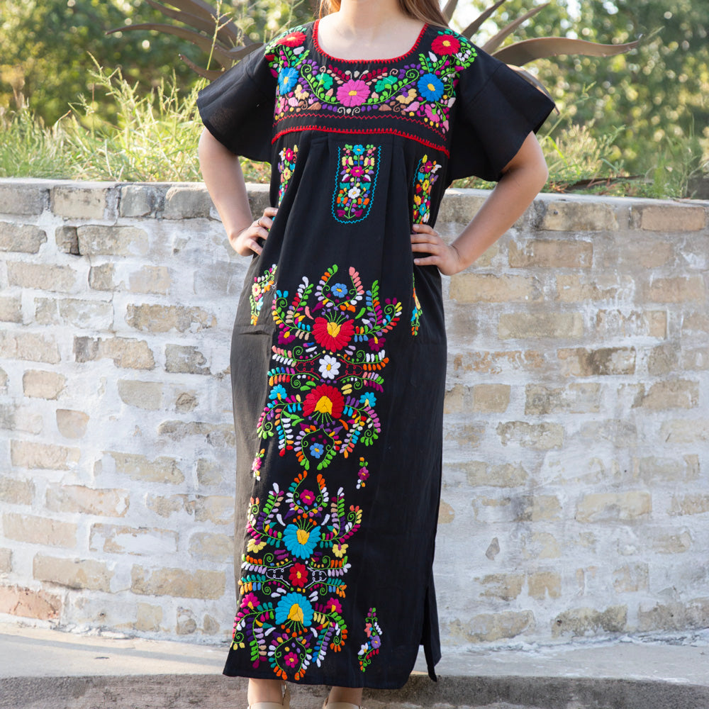 Chilac Floral Embroidered Mexican Long Dress