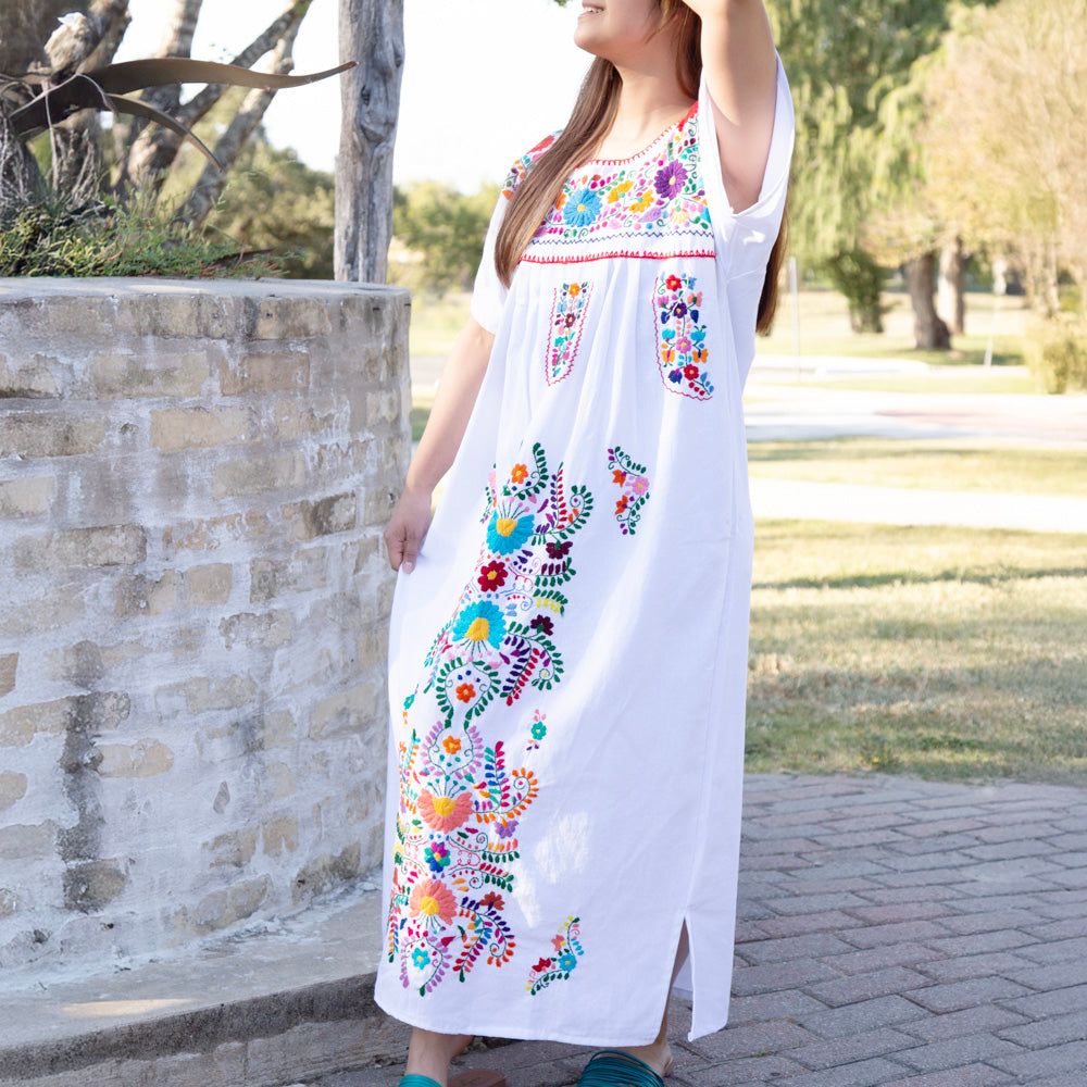 Chilac Floral Embroidered Mexican Long Dress