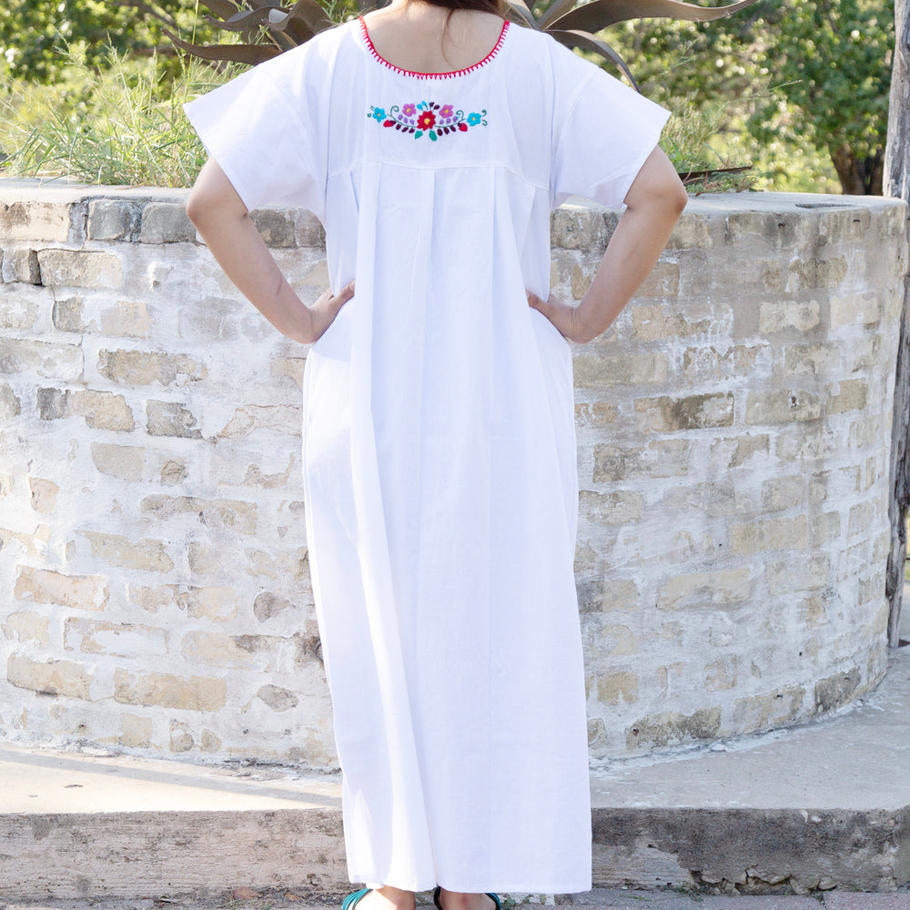 Chilac Floral Embroidered Mexican Long Dress