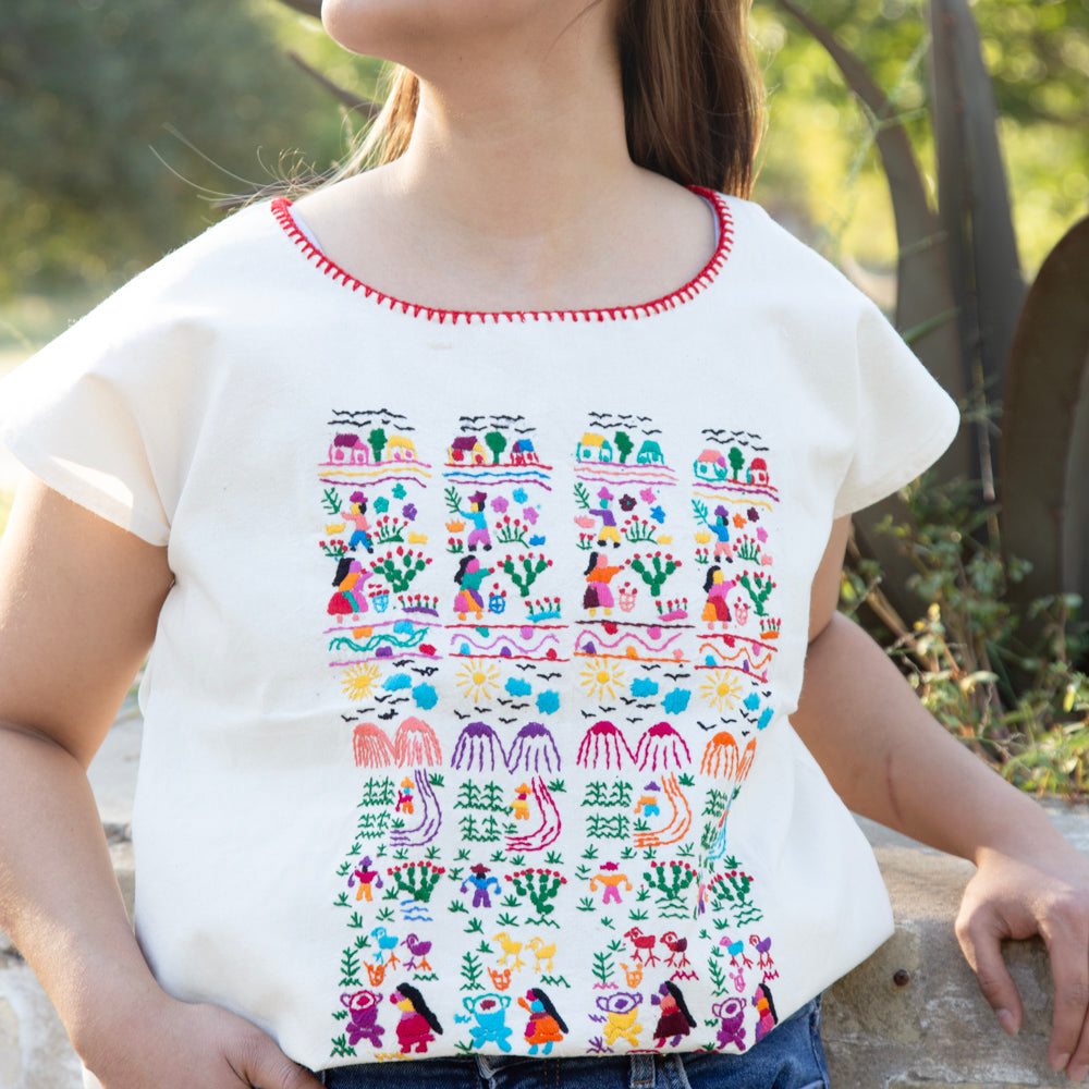Muñequitos de Chilac Embroidered Huipil Blouse
