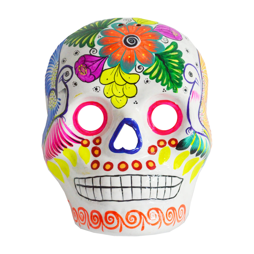 Hand-Painted Xalitla Clay Sugar Skull Wall Art Mask
