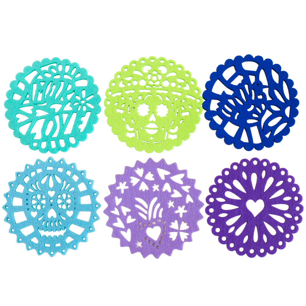 Fun "Papel Picado" Felt Round Coasters (Set of 6)